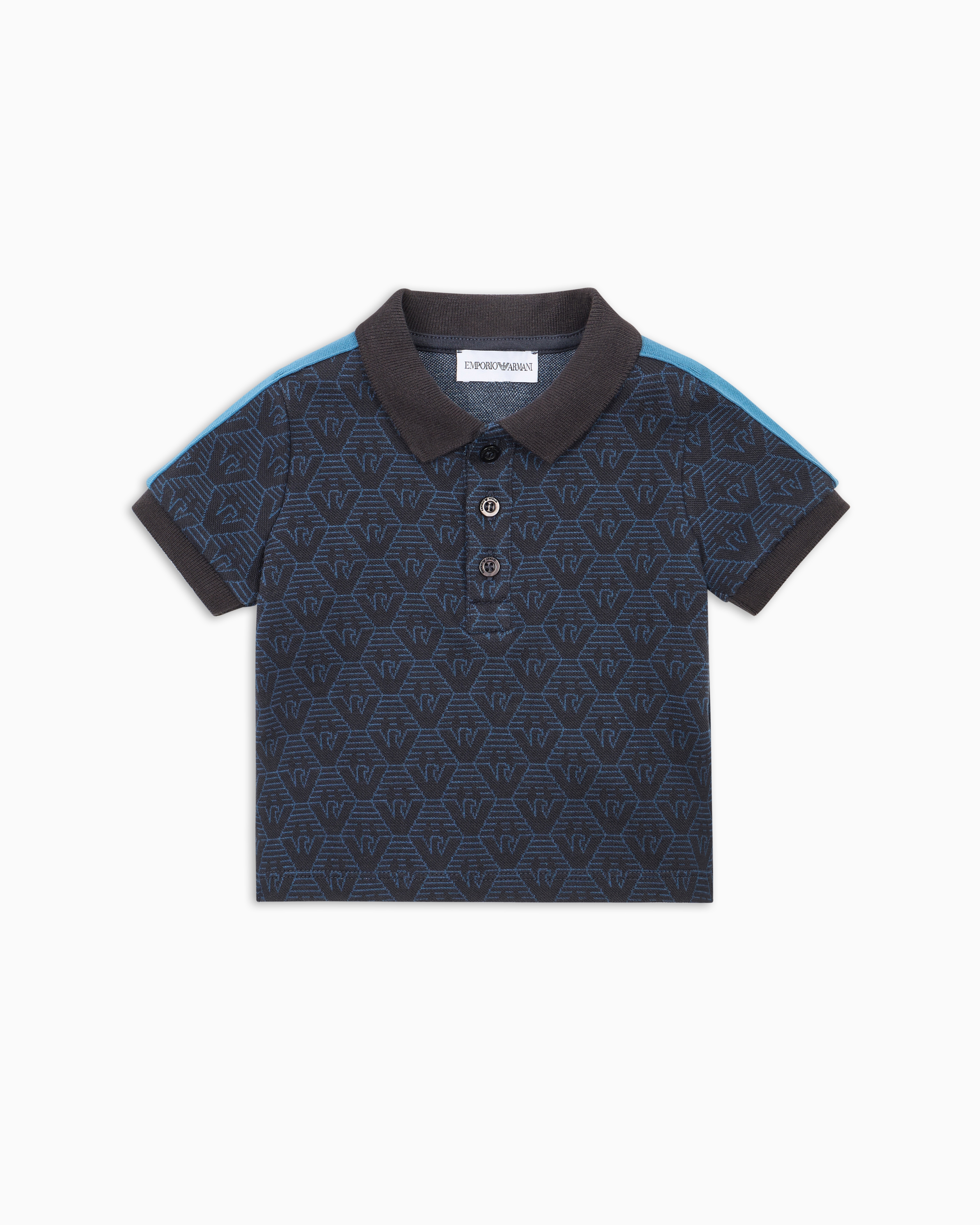 Emporio Armani - Jacquard jersey polo shirt with all-over eagle, Boy, Navy Blue, Size:
