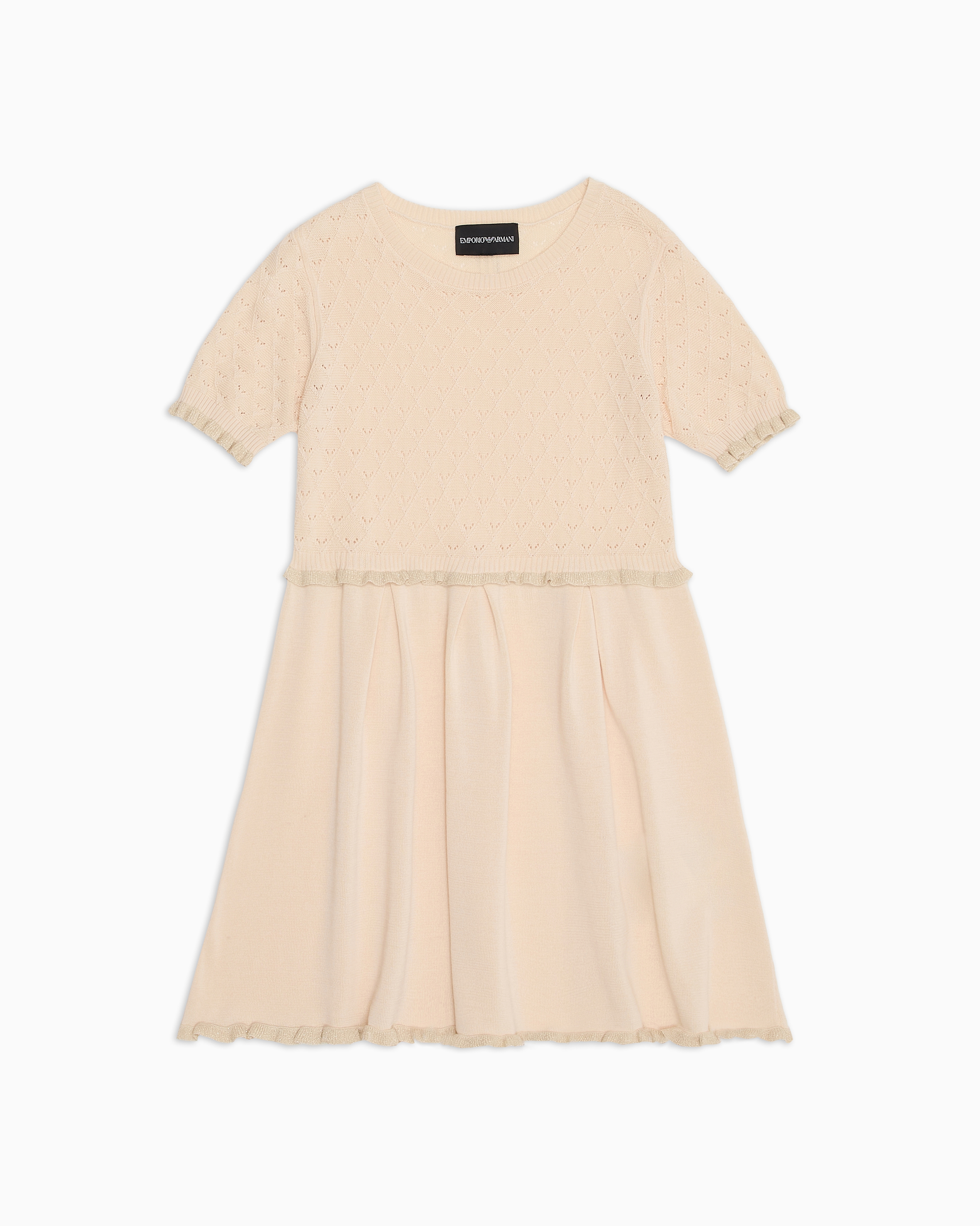 Emporio Armani - Special Occasion knit dress with openwork motif, Girl, Beige, Size: