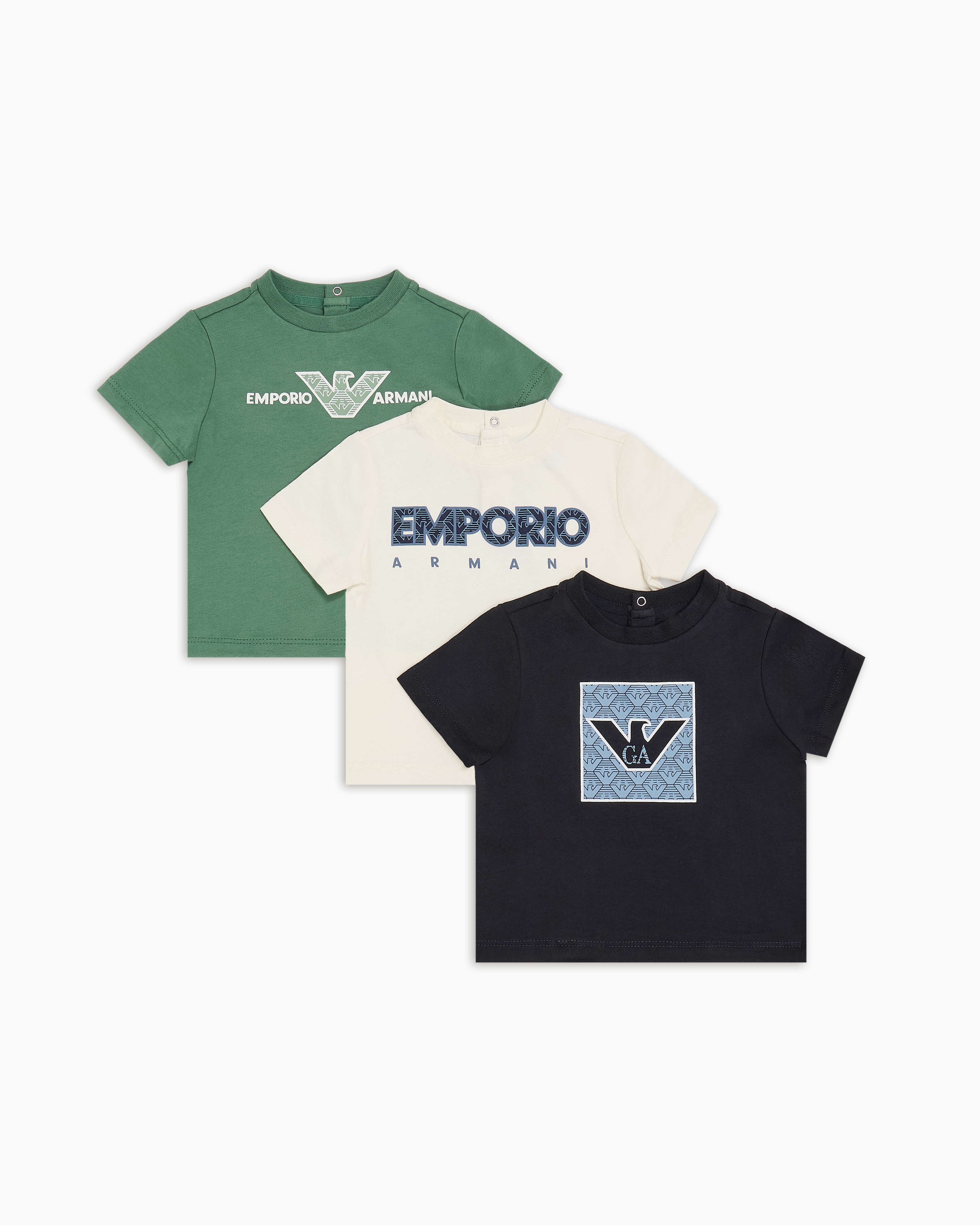 Emporio Armani - ASV Three-pack of jersey T-shirts with graphic design logo print, Boy, Multicoloured, Size:
