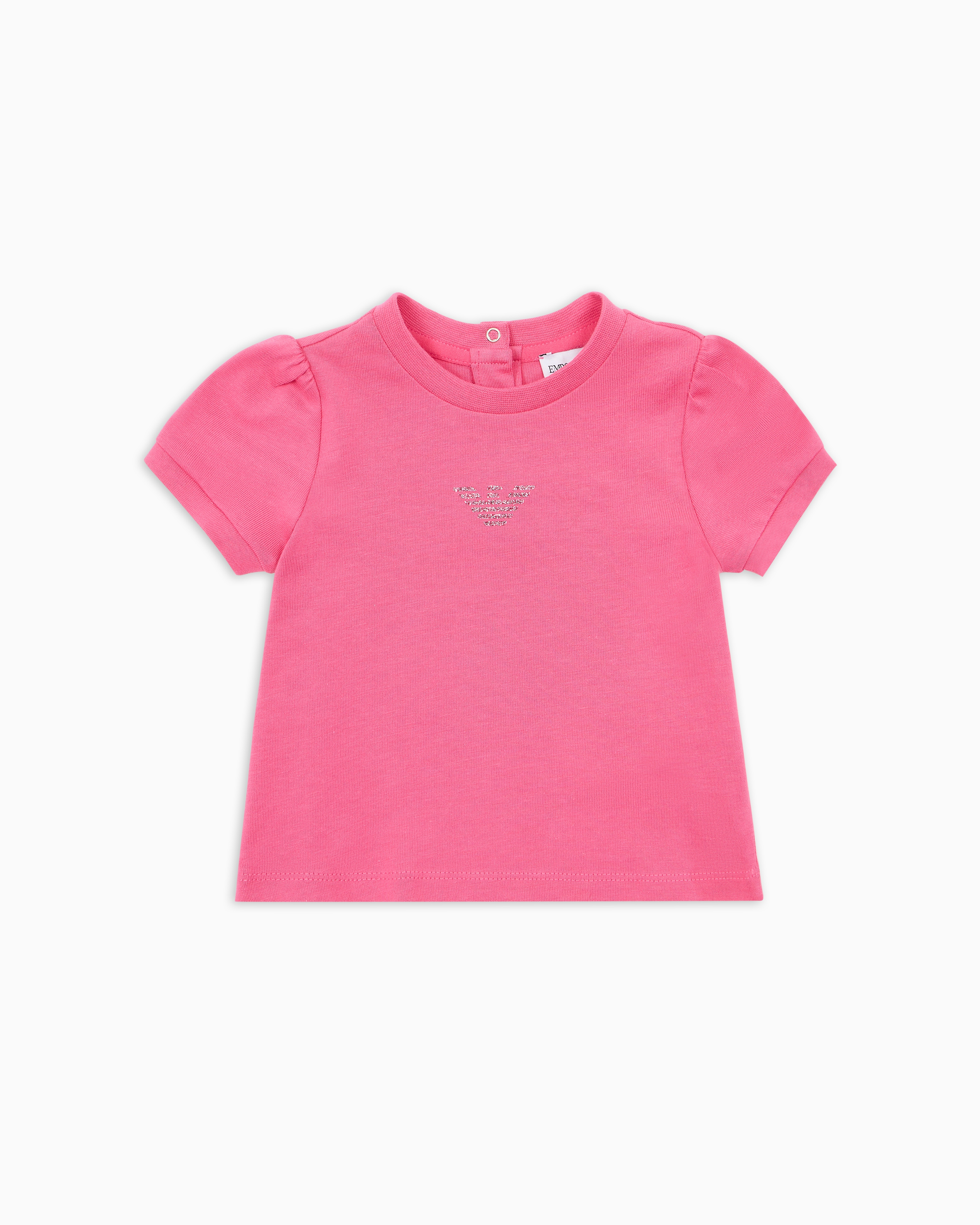Emporio Armani - Jersey T-shirt with glitter eagle, Girl, Pink, Size: