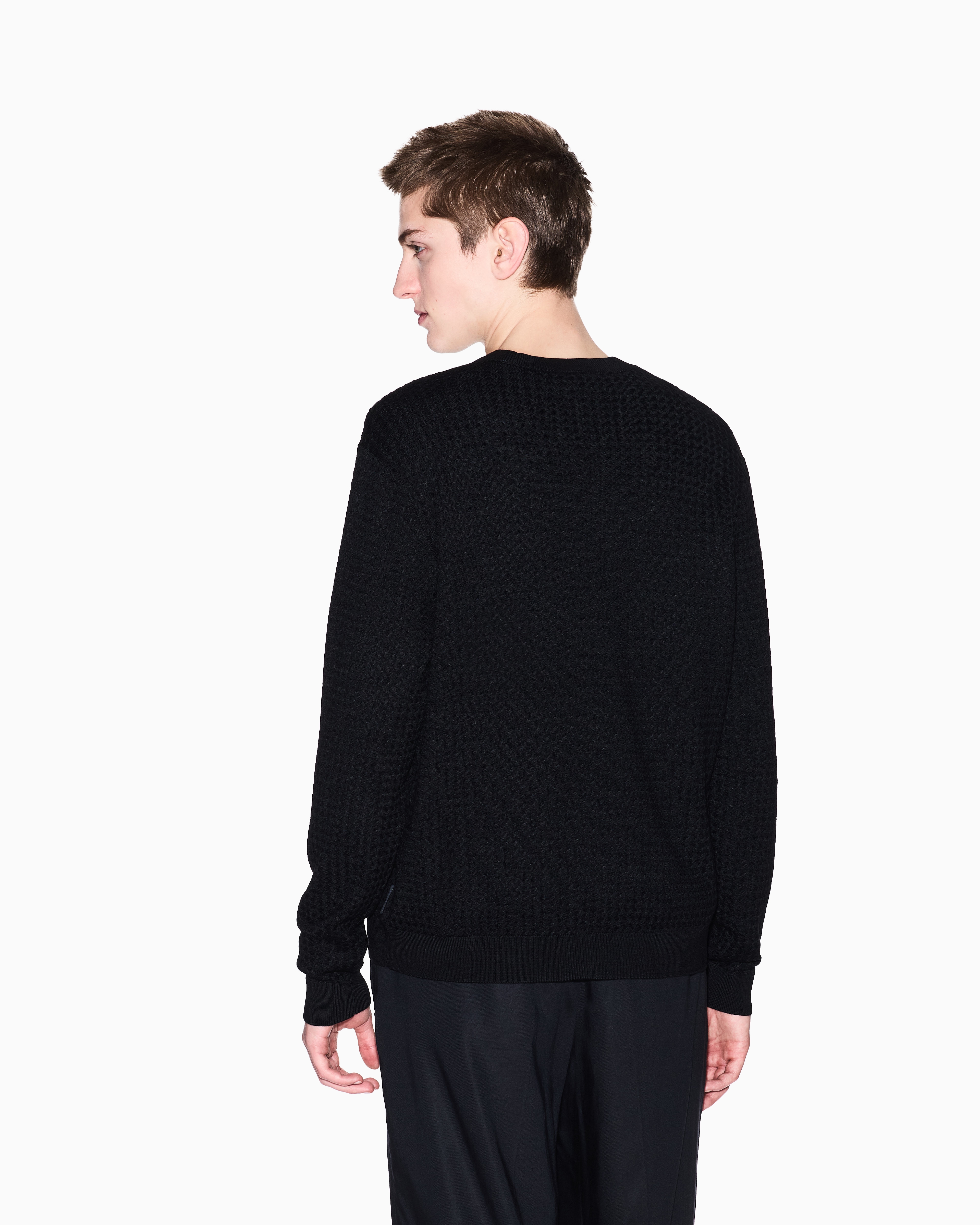 Armani Exchange - Striped viscose blend sweater, Man, Black, Size: