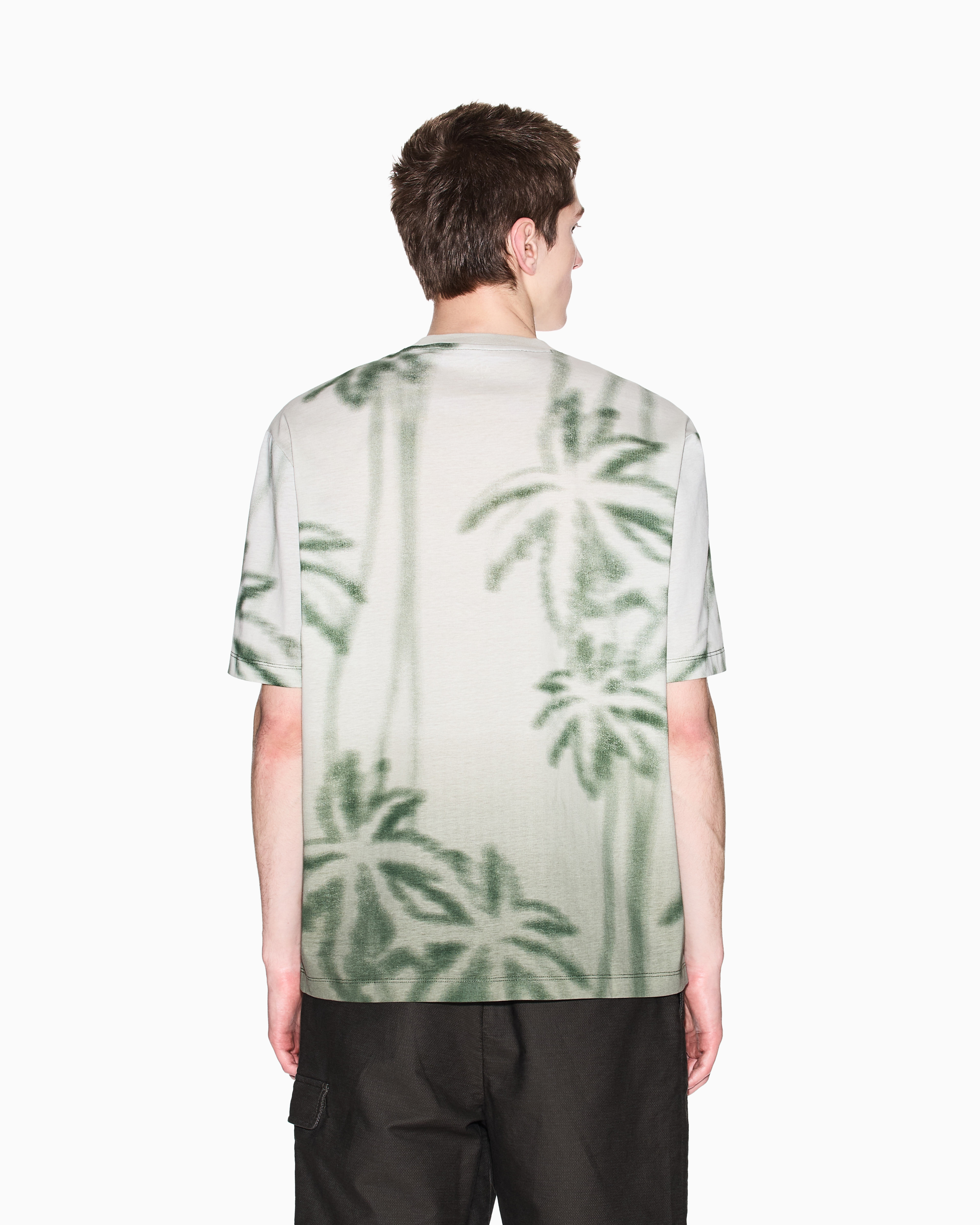 Armani Exchange - Regular fit palm tree print t-shirt, Man, Beige, Size: