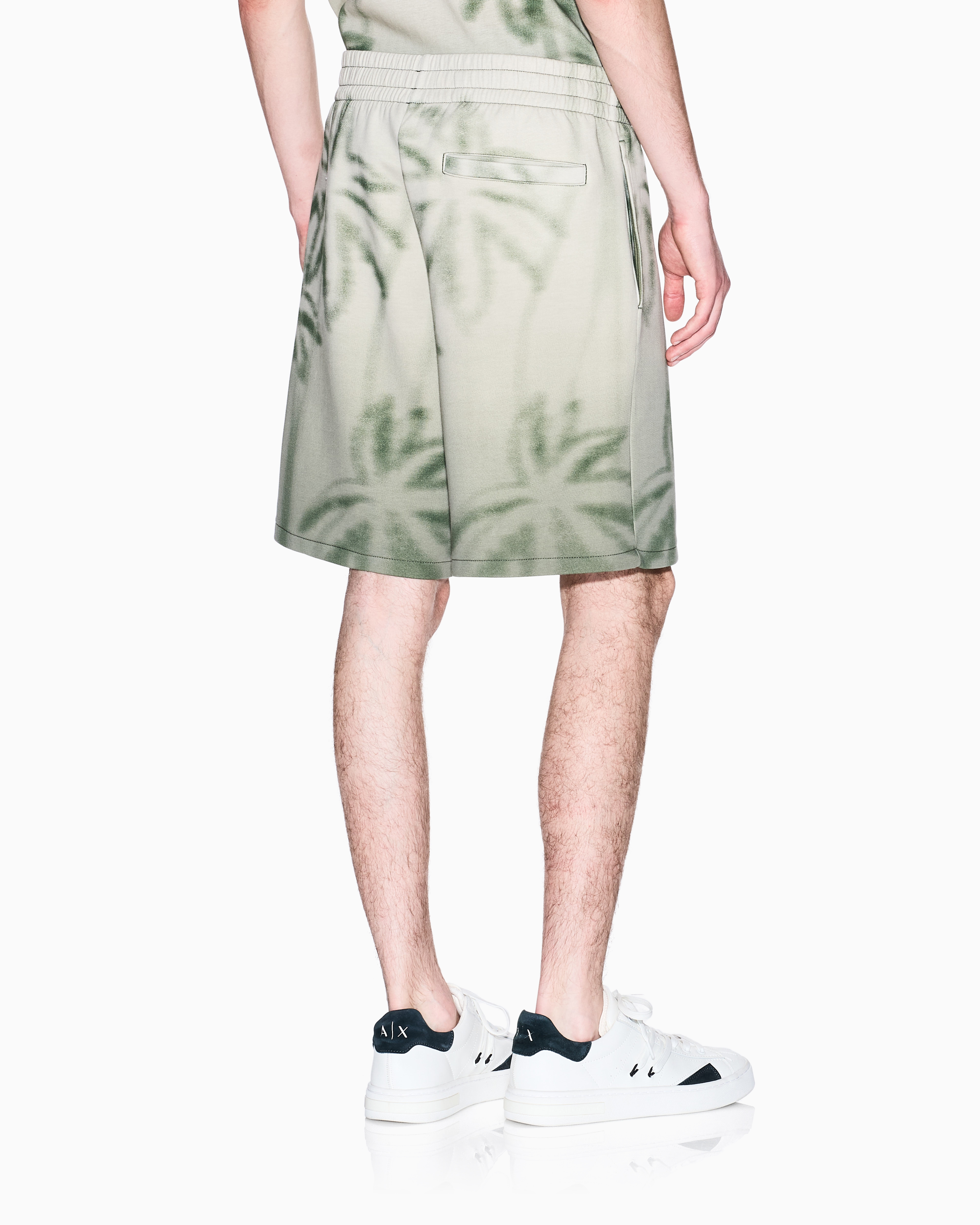 Armani Exchange - Palm Print Cotton Blend Shorts, Man, Beige, Size: