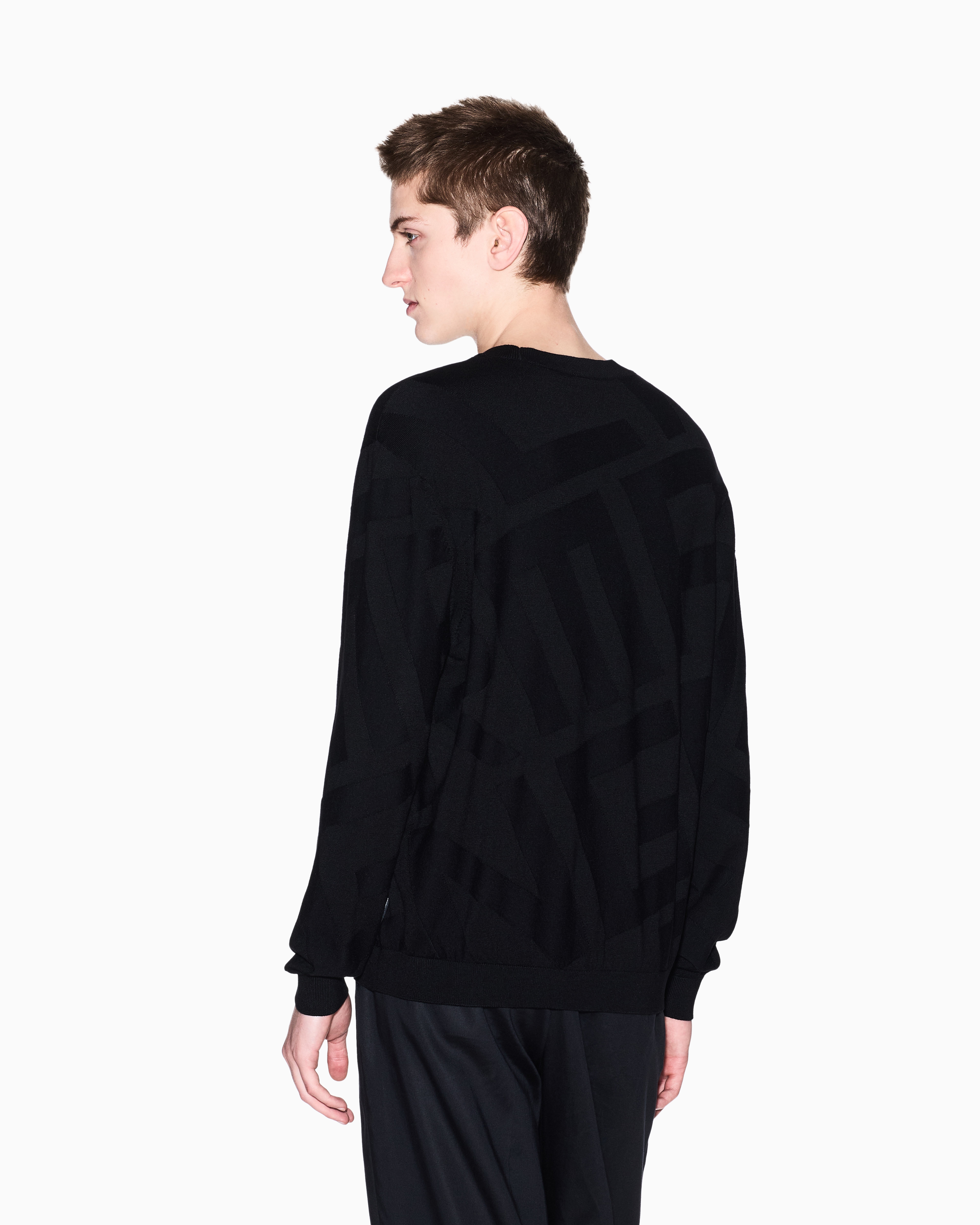 Armani Exchange - Viscose blend sweater with jacquard lettering, Man, Black, Size: