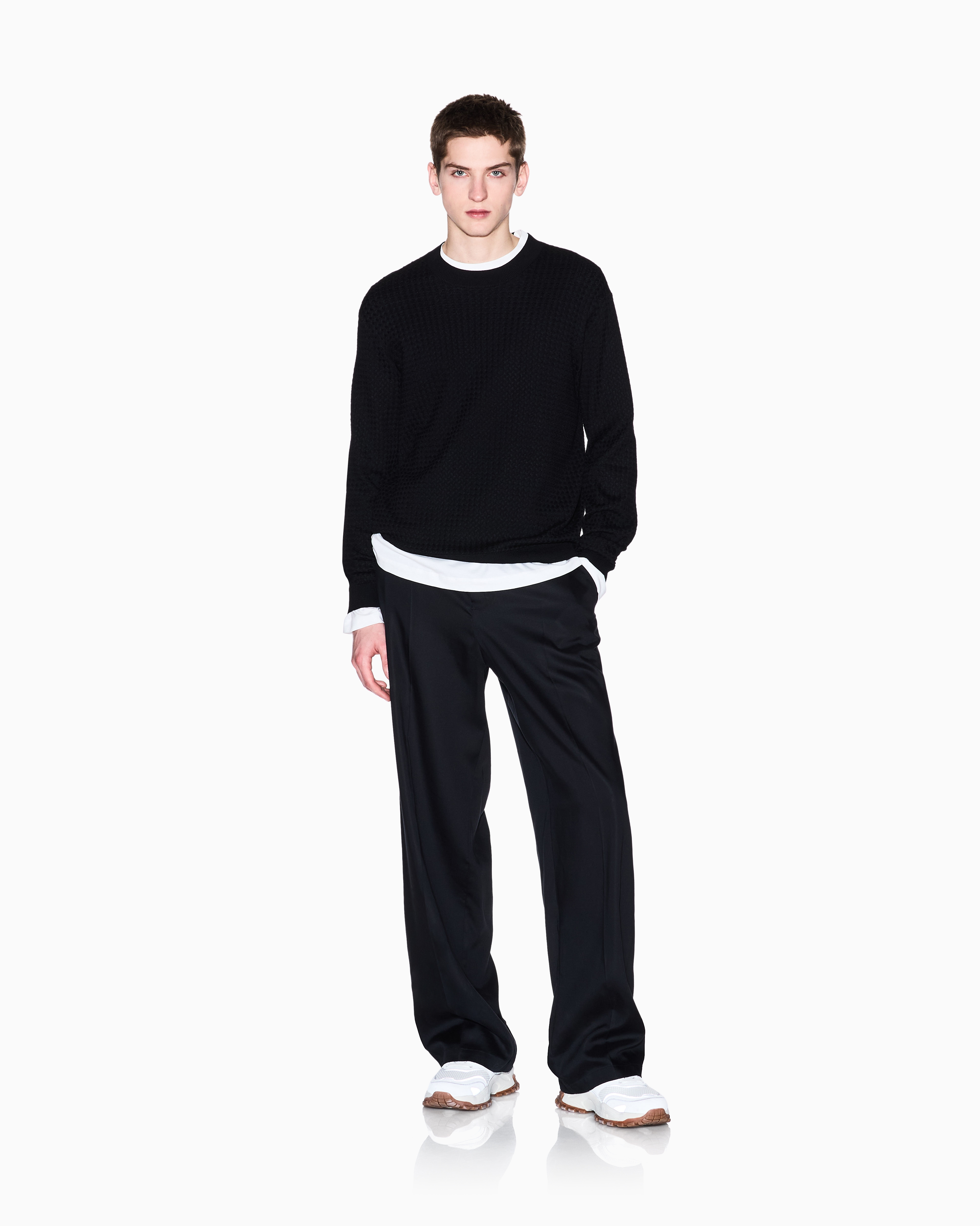 Armani Exchange - Striped viscose blend sweater, Man, Black, Size: