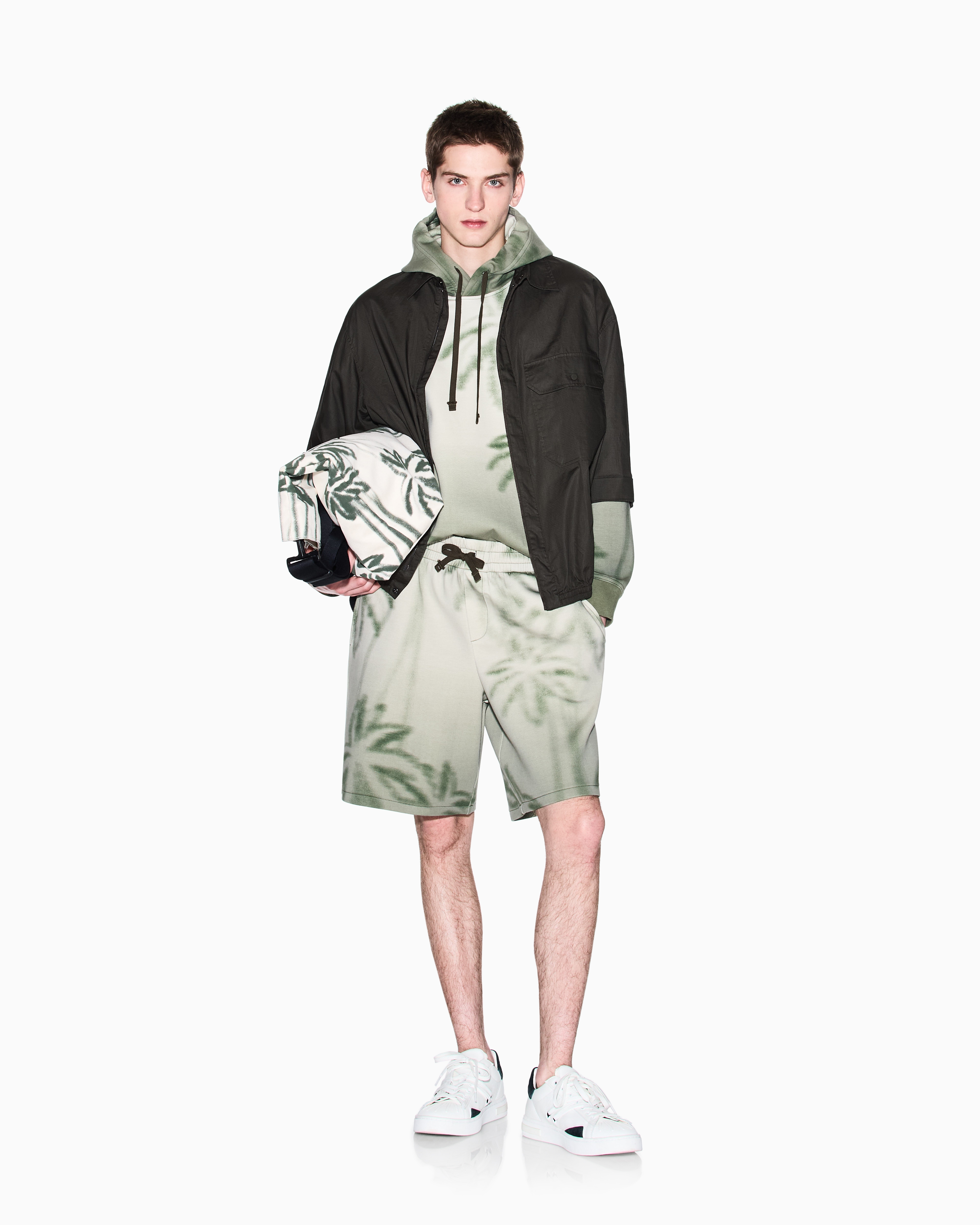 Armani Exchange - Palm tree pattern hoodie, Man, Beige, Size: