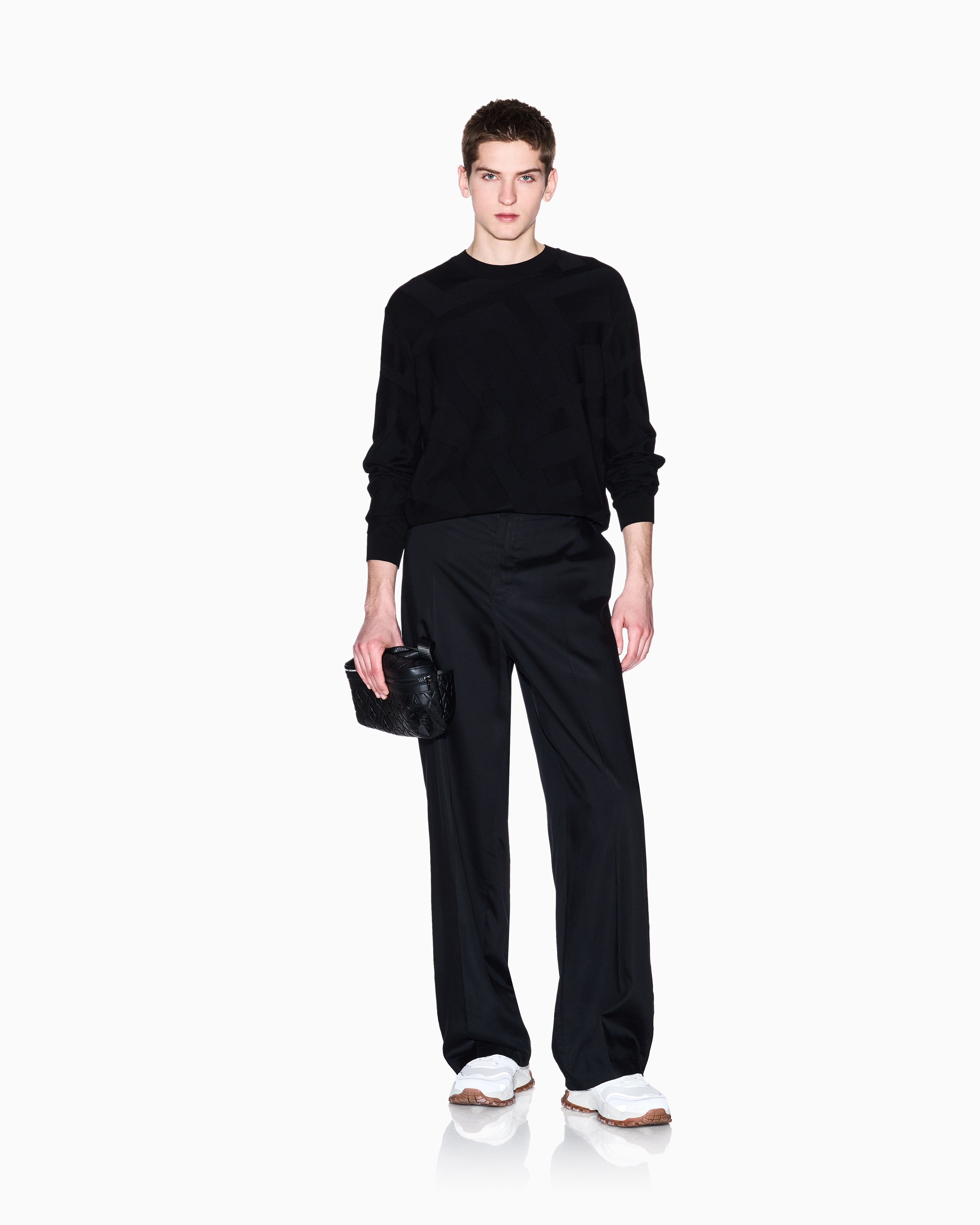 Armani Exchange - Viscose blend sweater with jacquard lettering, Man, Black, Size: