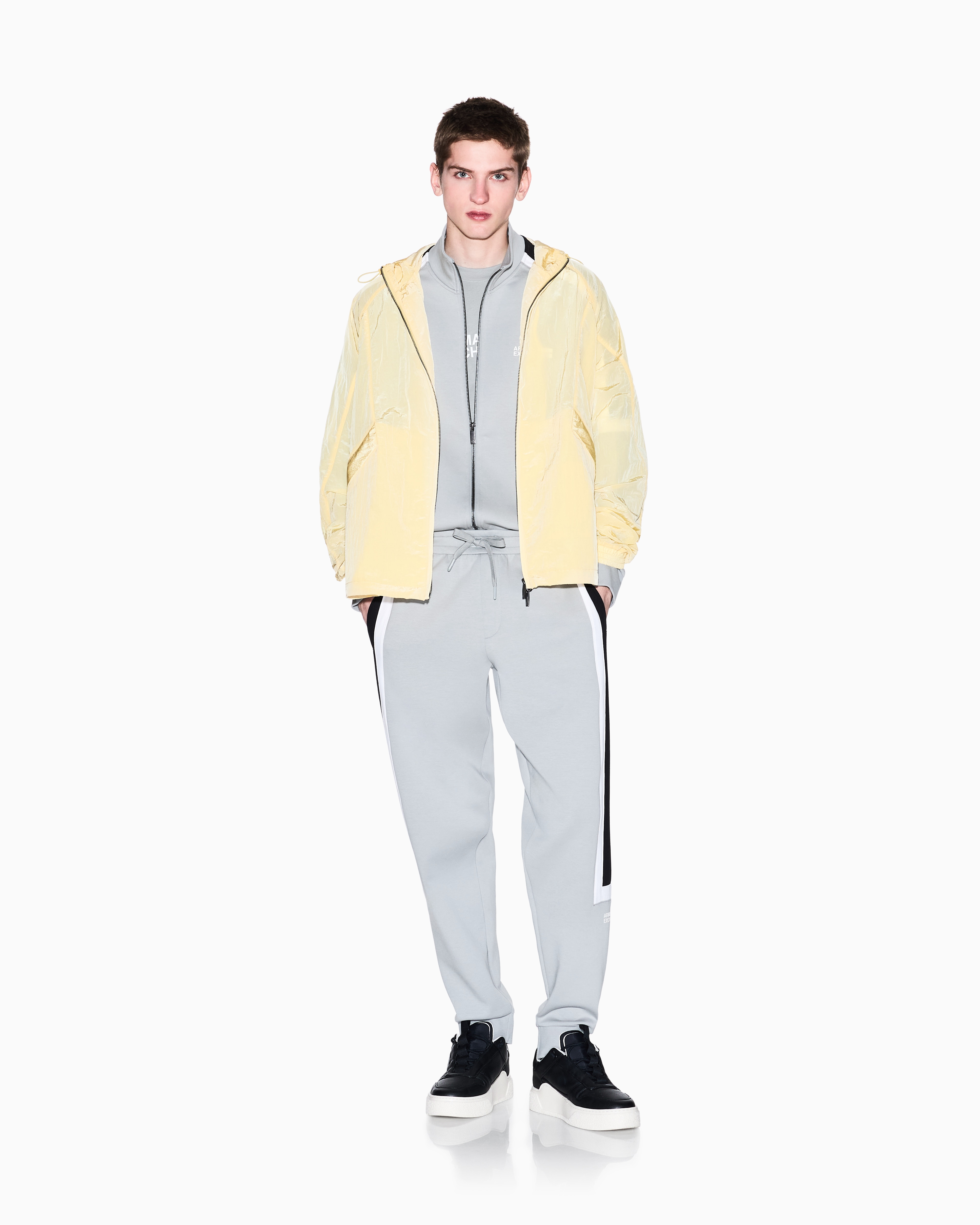 Armani Exchange - Full zip sweatshirt with contrasting stripes, Man, Grey, Size: