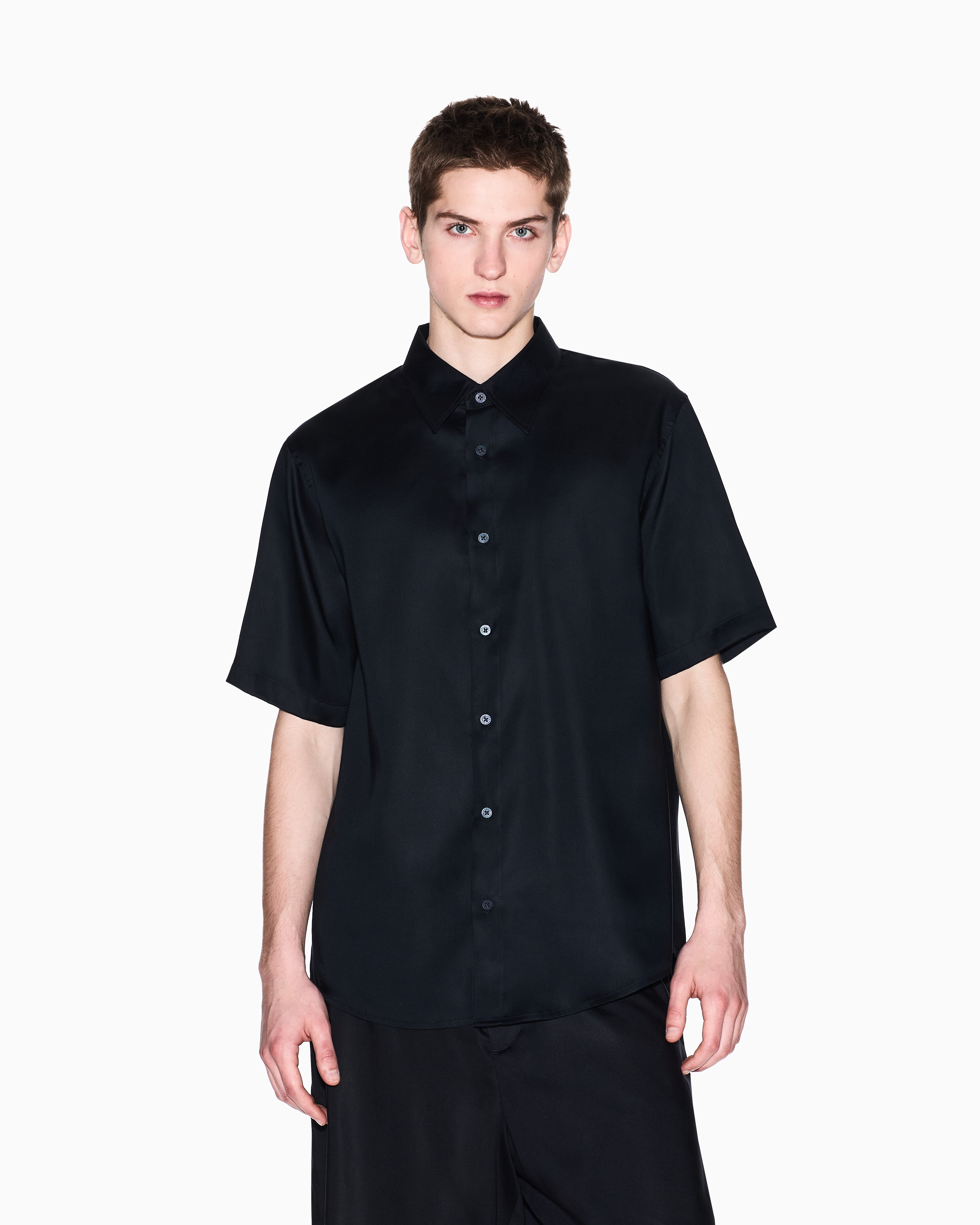 Armani Exchange - Regular fit shirt lyocell twill, Man, Black, Size: