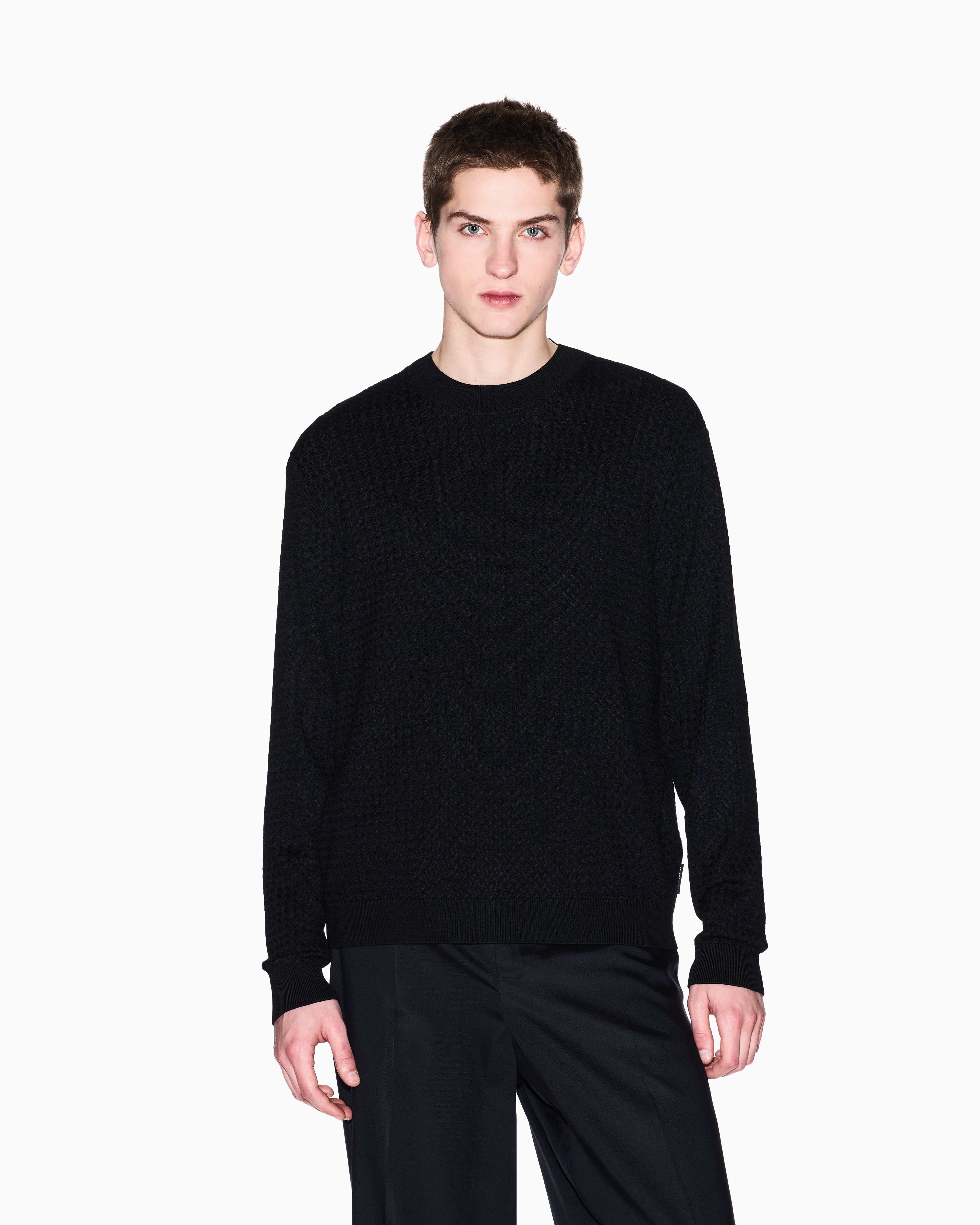 Armani Exchange - Striped viscose blend sweater, Man, Black, Size: