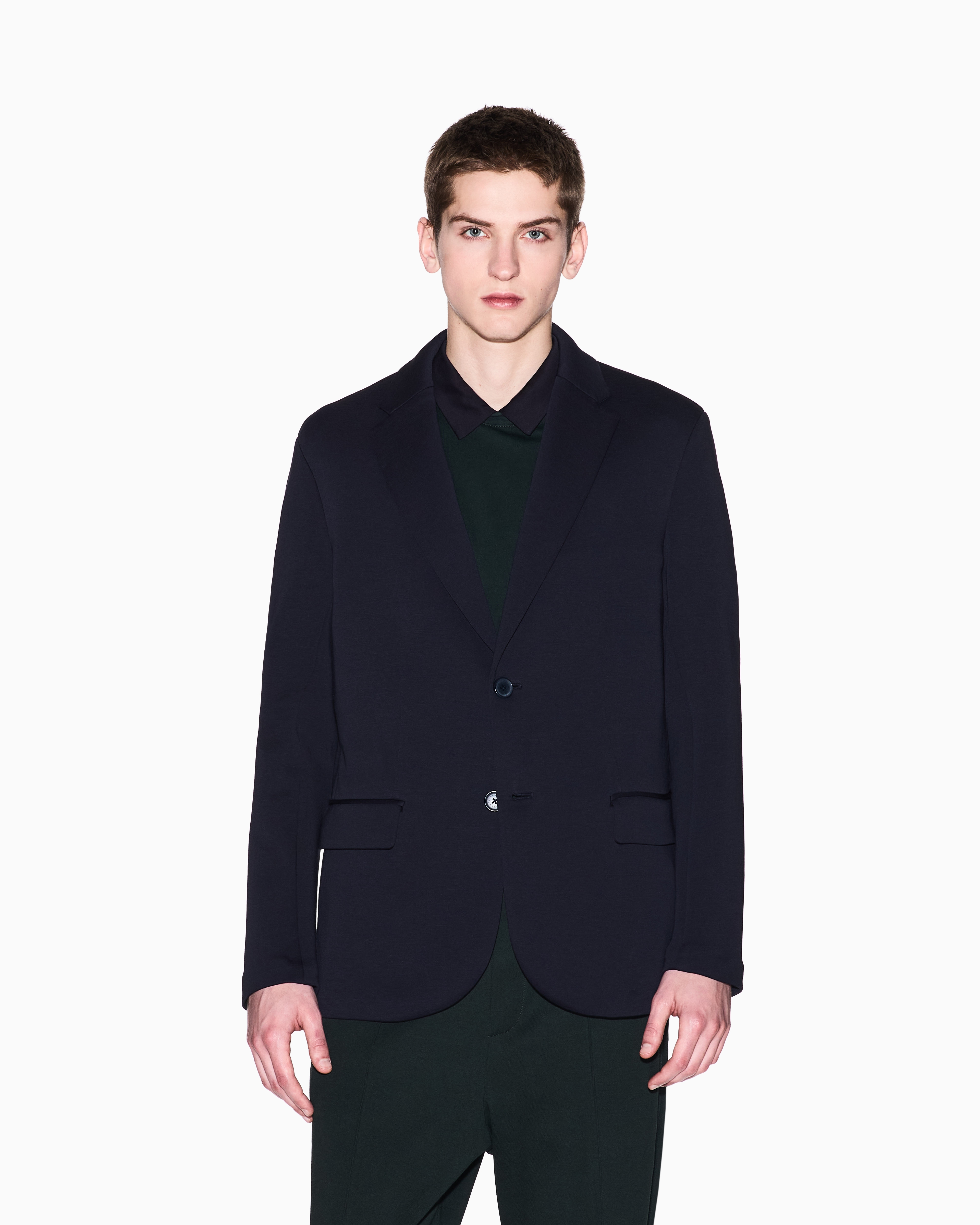 Armani Exchange - Single-breasted, two-button jacket stretch fabric, Man, Navy Blue, Size: