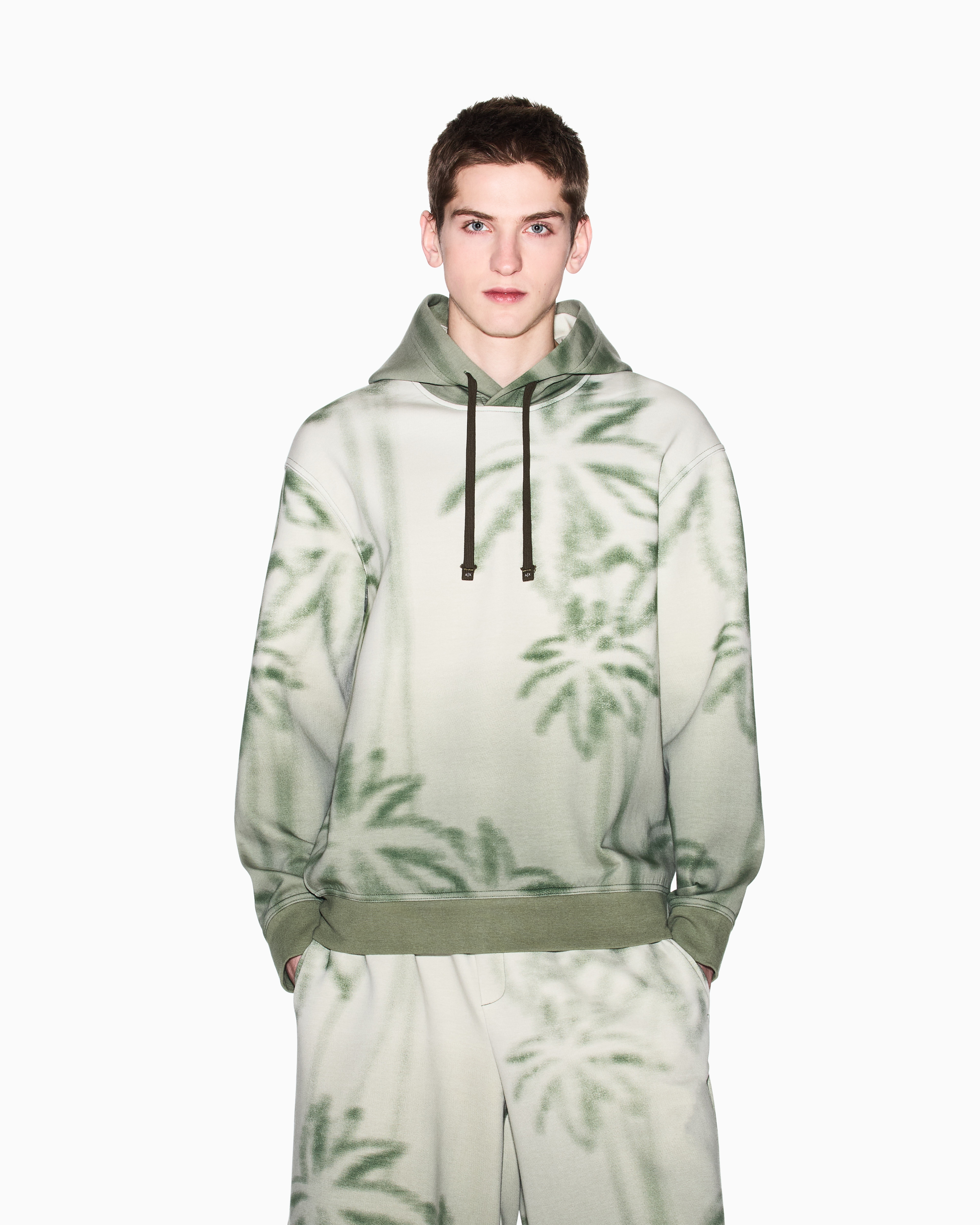 Armani Exchange - Palm tree pattern hoodie, Man, Beige, Size: