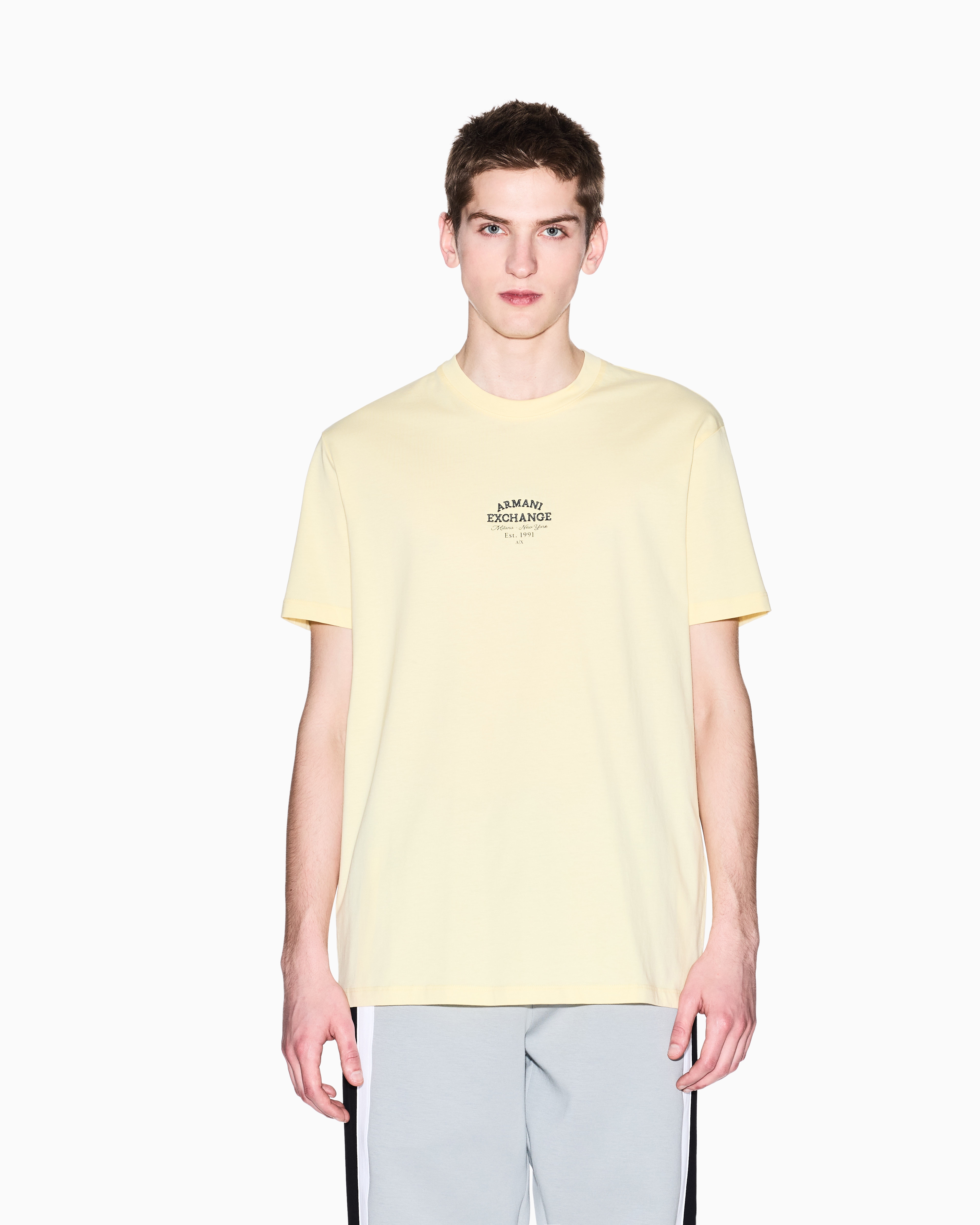 Armani Exchange - Regular fit cotton T-shirt with logo, Man, Yellow, Size: