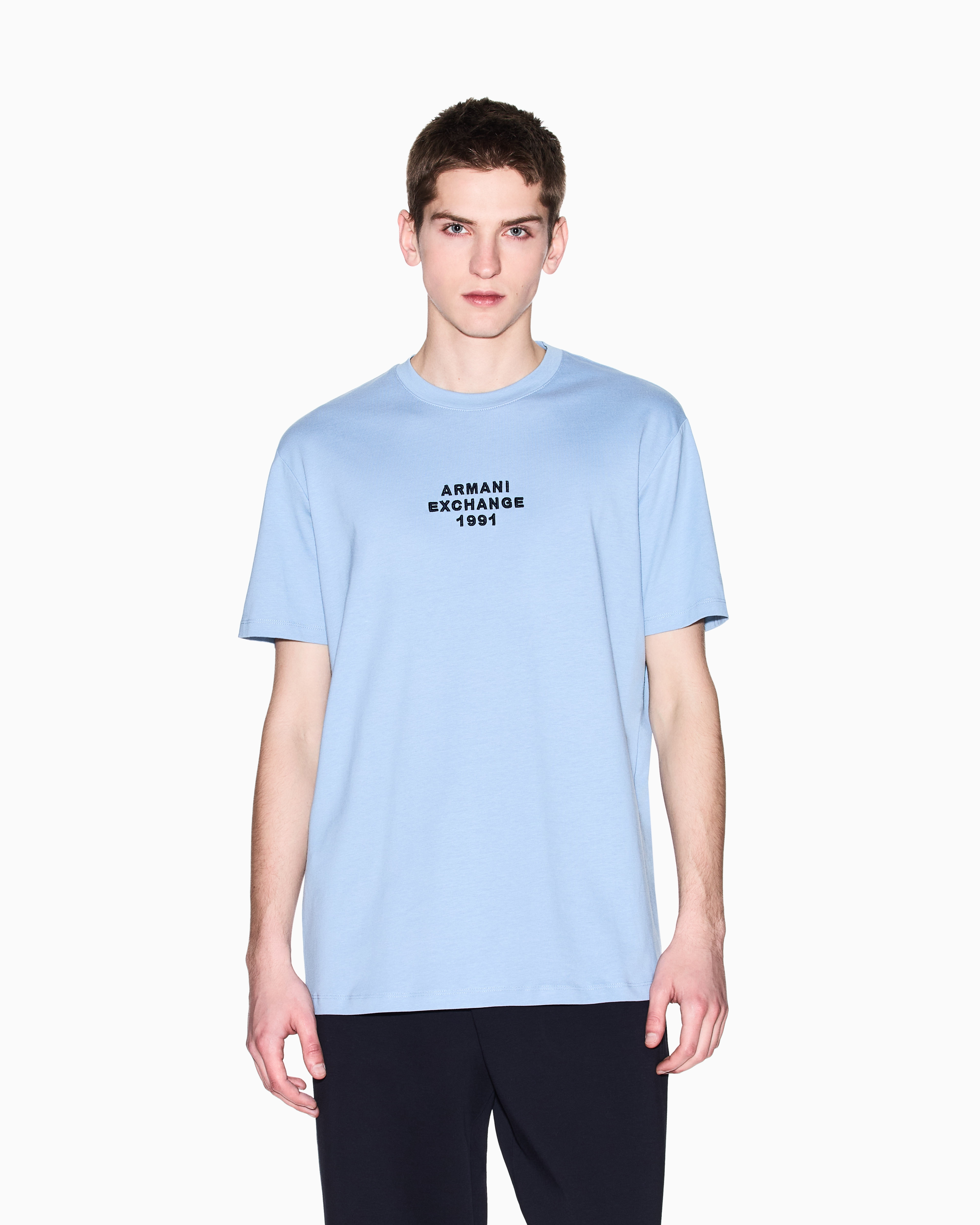 Armani Exchange - Regular fit T-shirt with logo lettering, Man, Light Blue, Size: