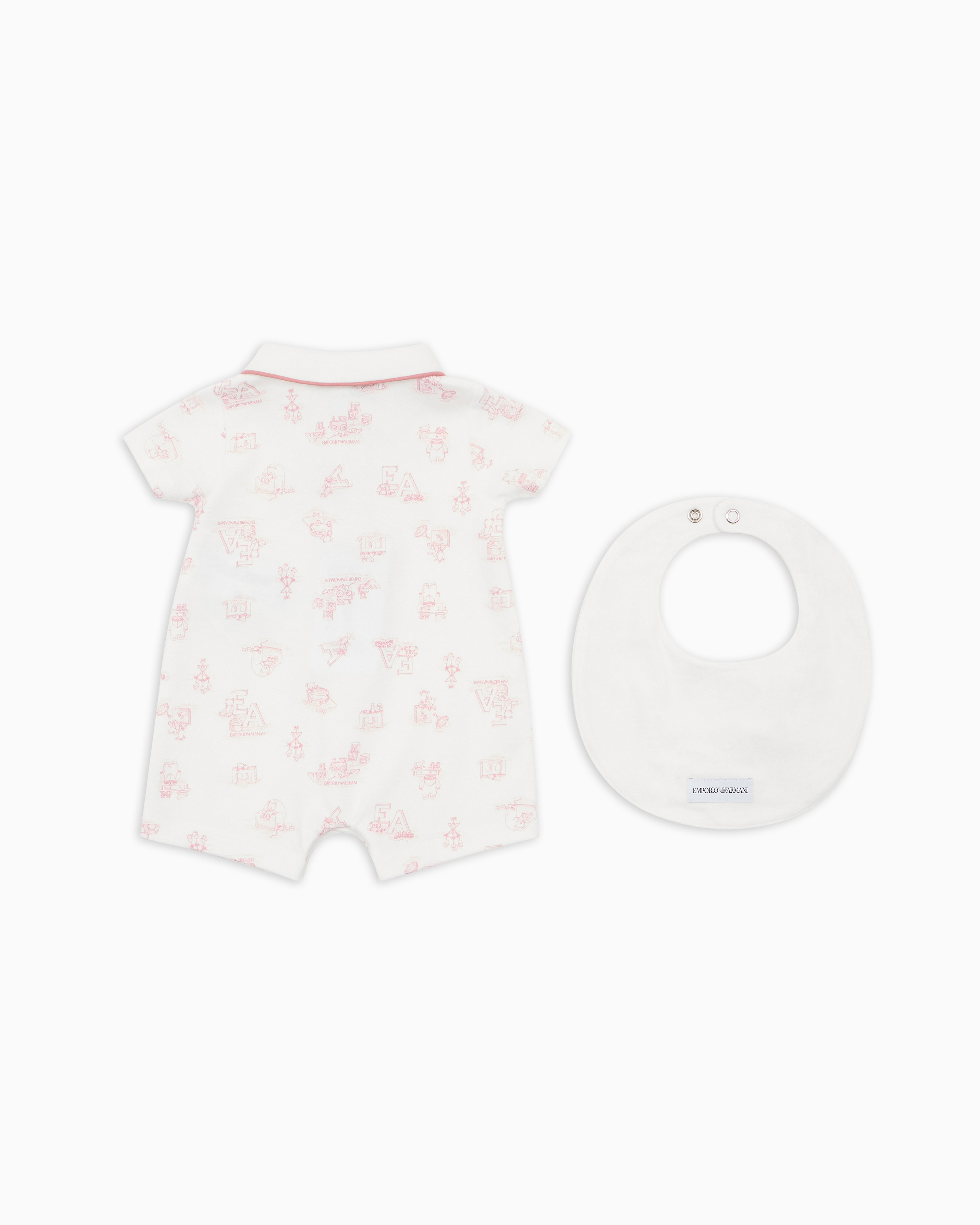 Emporio Armani Sunday Pattern Interlock Jersey Romper And Bib Gift Set In White