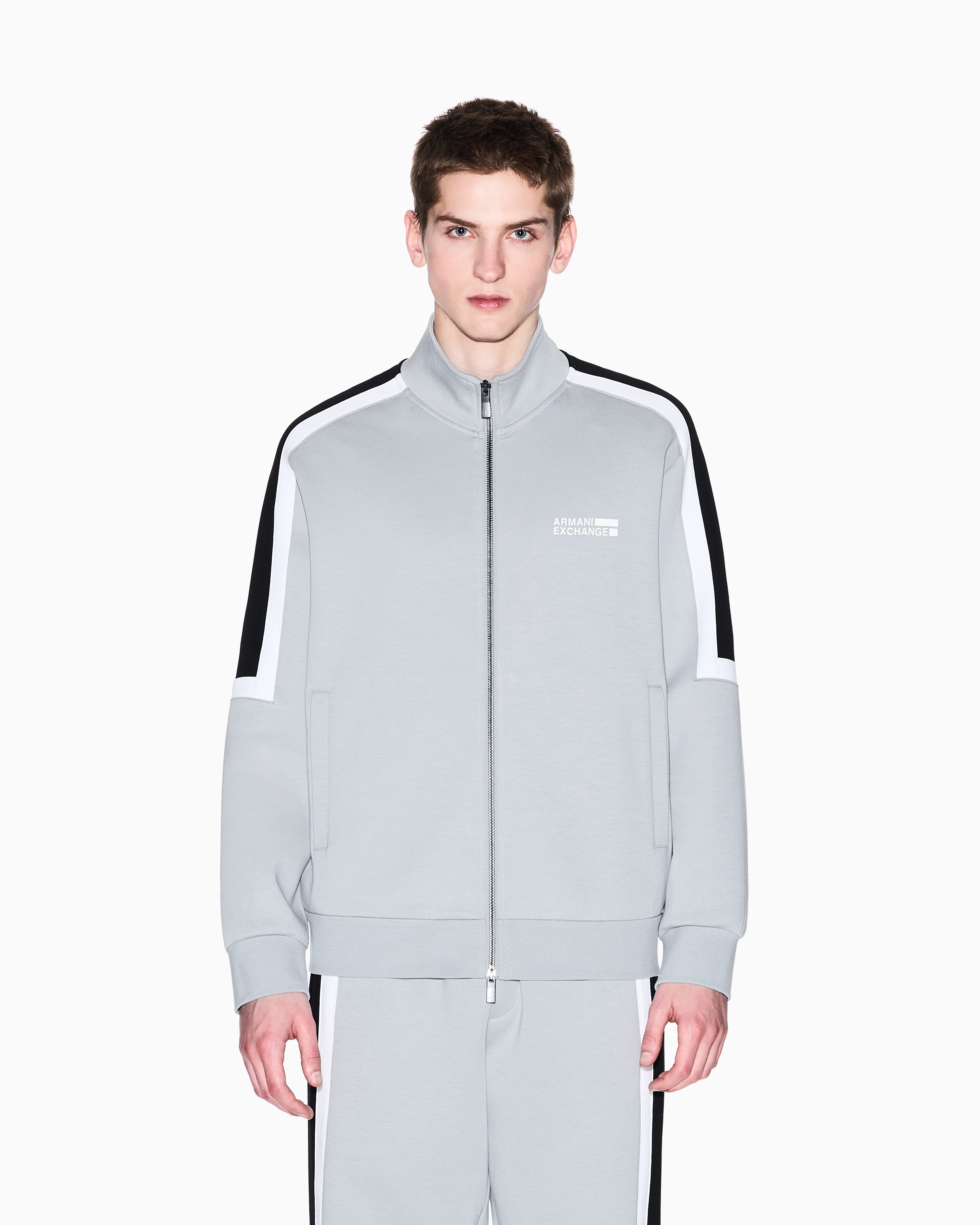 Armani Exchange - Full zip sweatshirt with contrasting stripes, Man, Grey, Size: