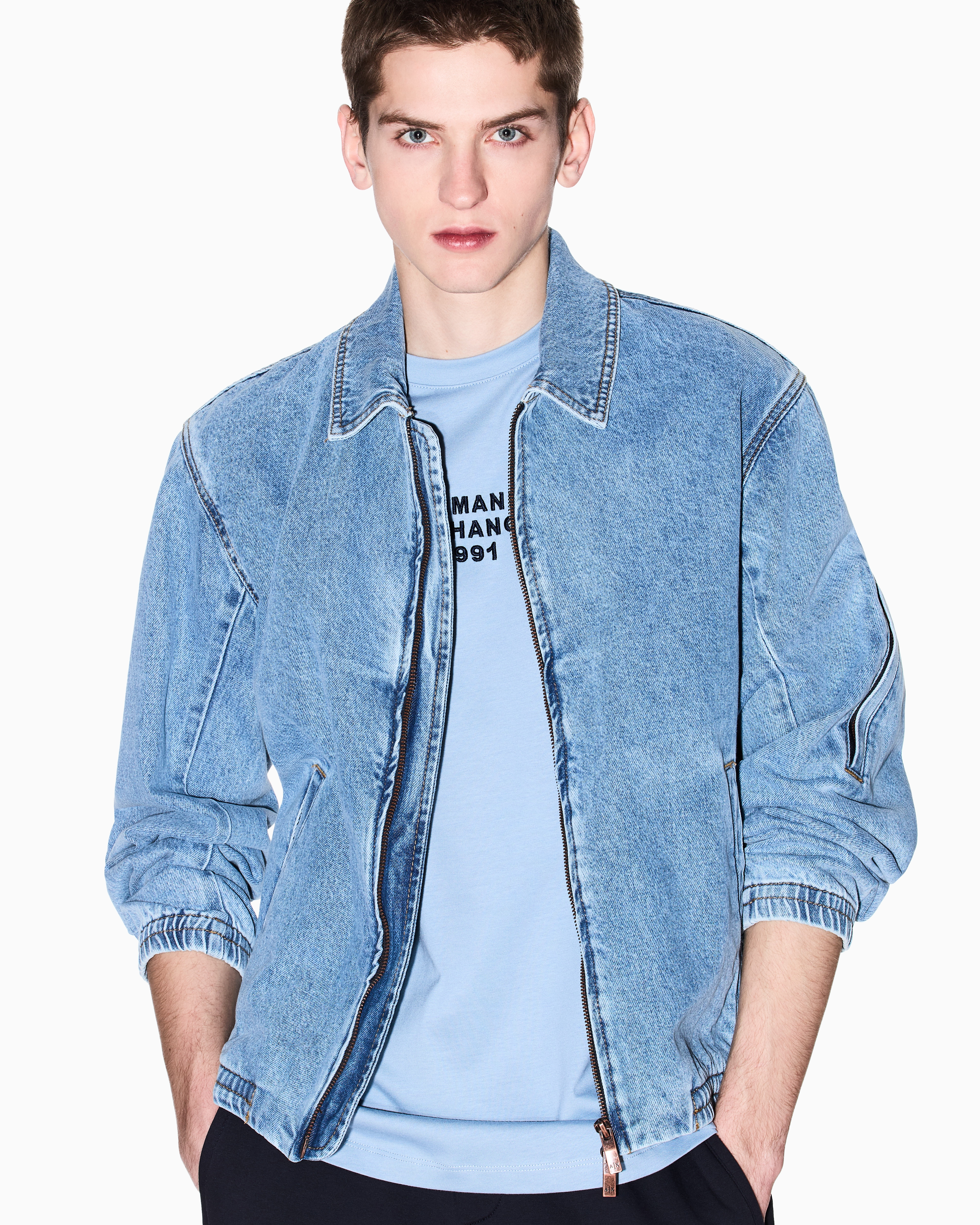 Armani Exchange - Regular fit T-shirt with logo lettering, Man, Light Blue, Size: