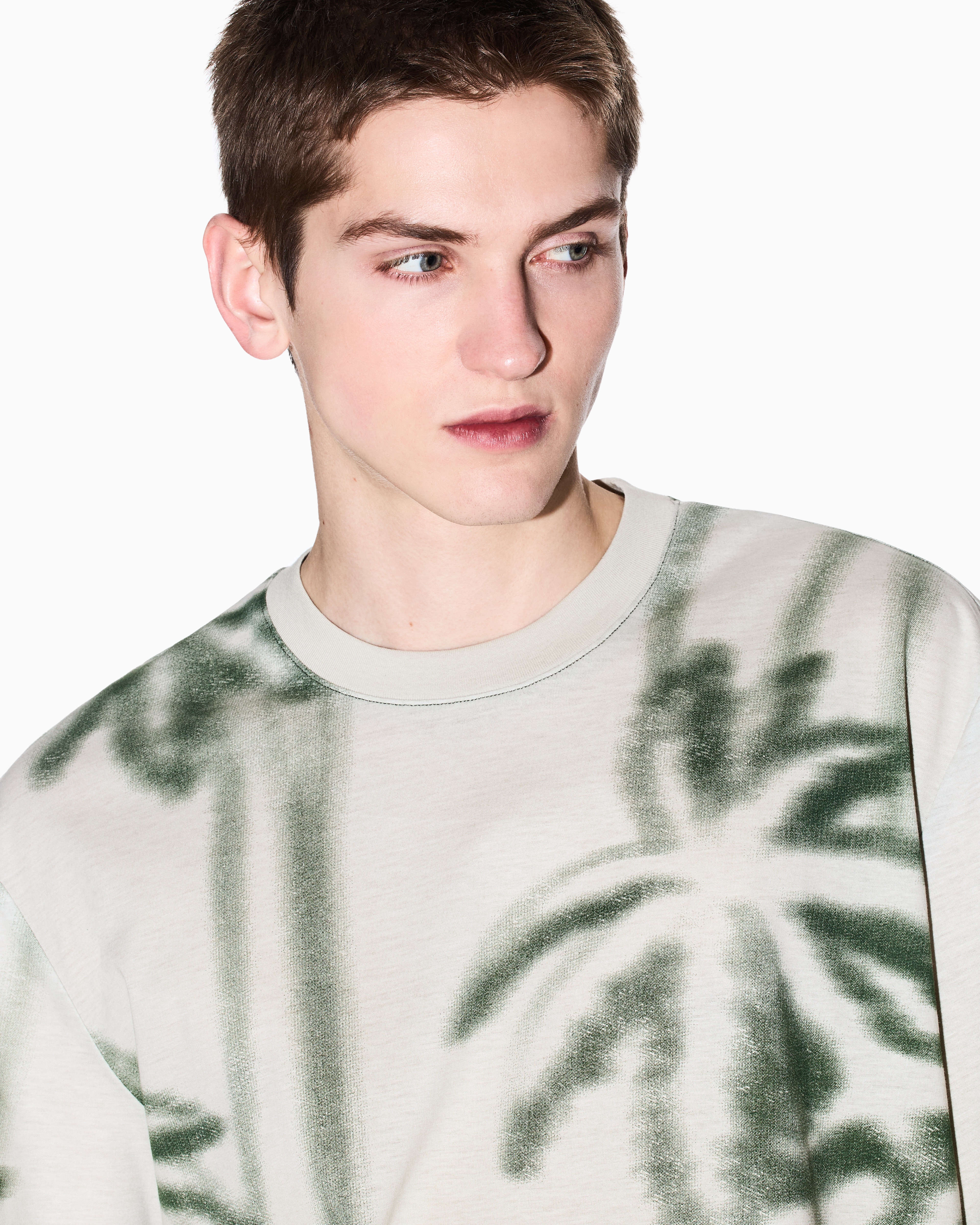 Armani Exchange - Regular fit palm tree print t-shirt, Man, Beige, Size: