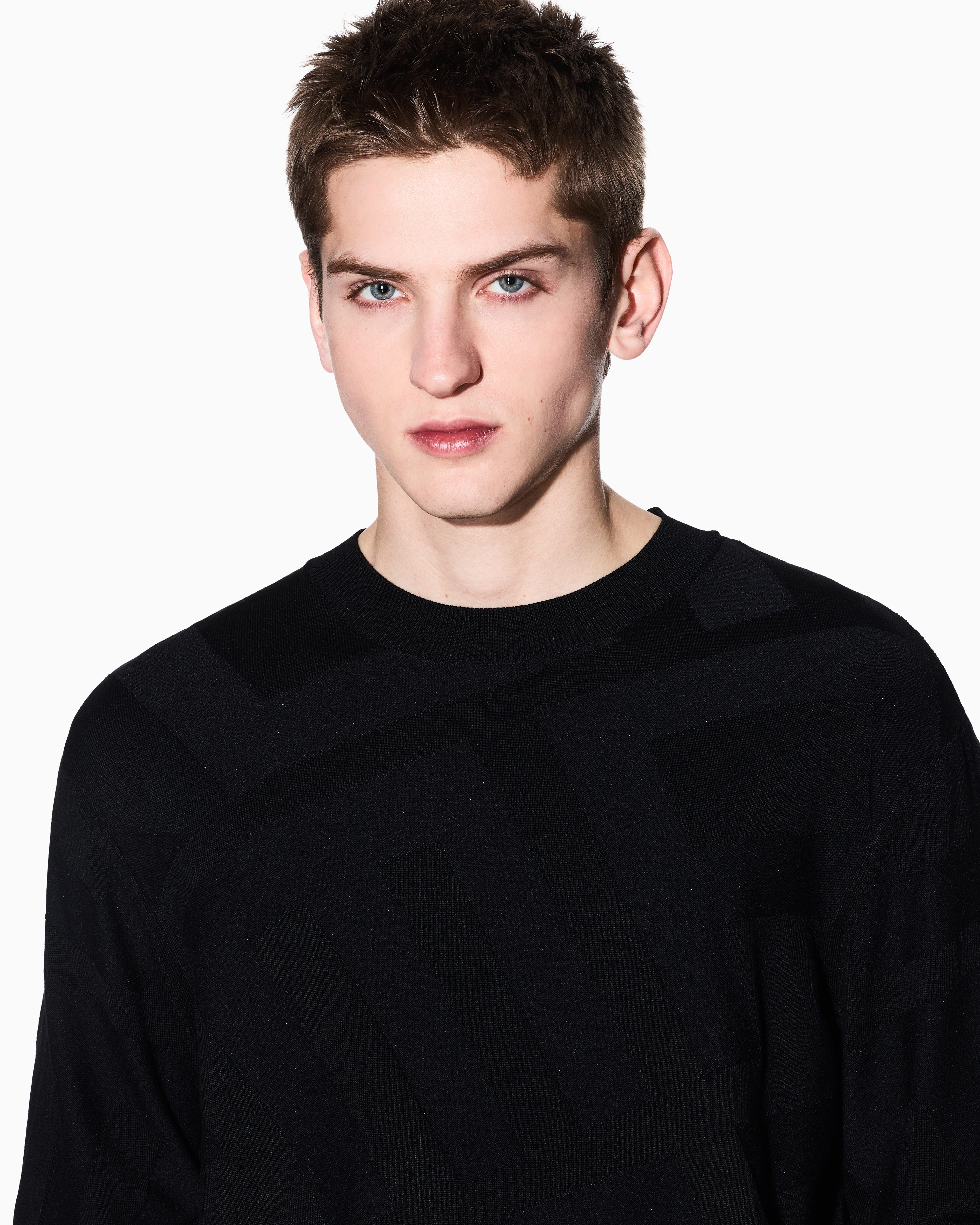 Armani Exchange - Viscose blend sweater with jacquard lettering, Man, Black, Size: