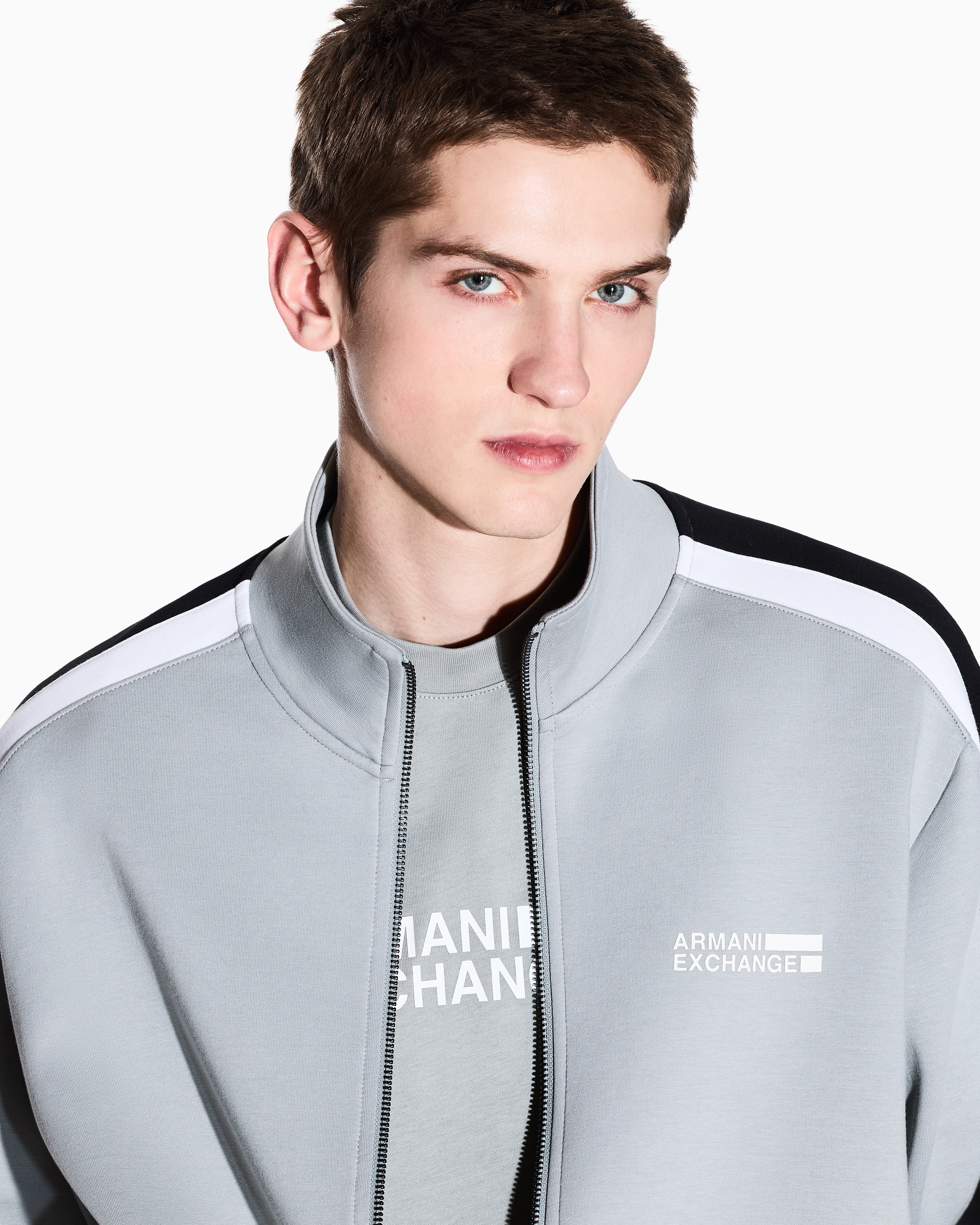 Armani Exchange - Full zip sweatshirt with contrasting stripes, Man, Grey, Size: