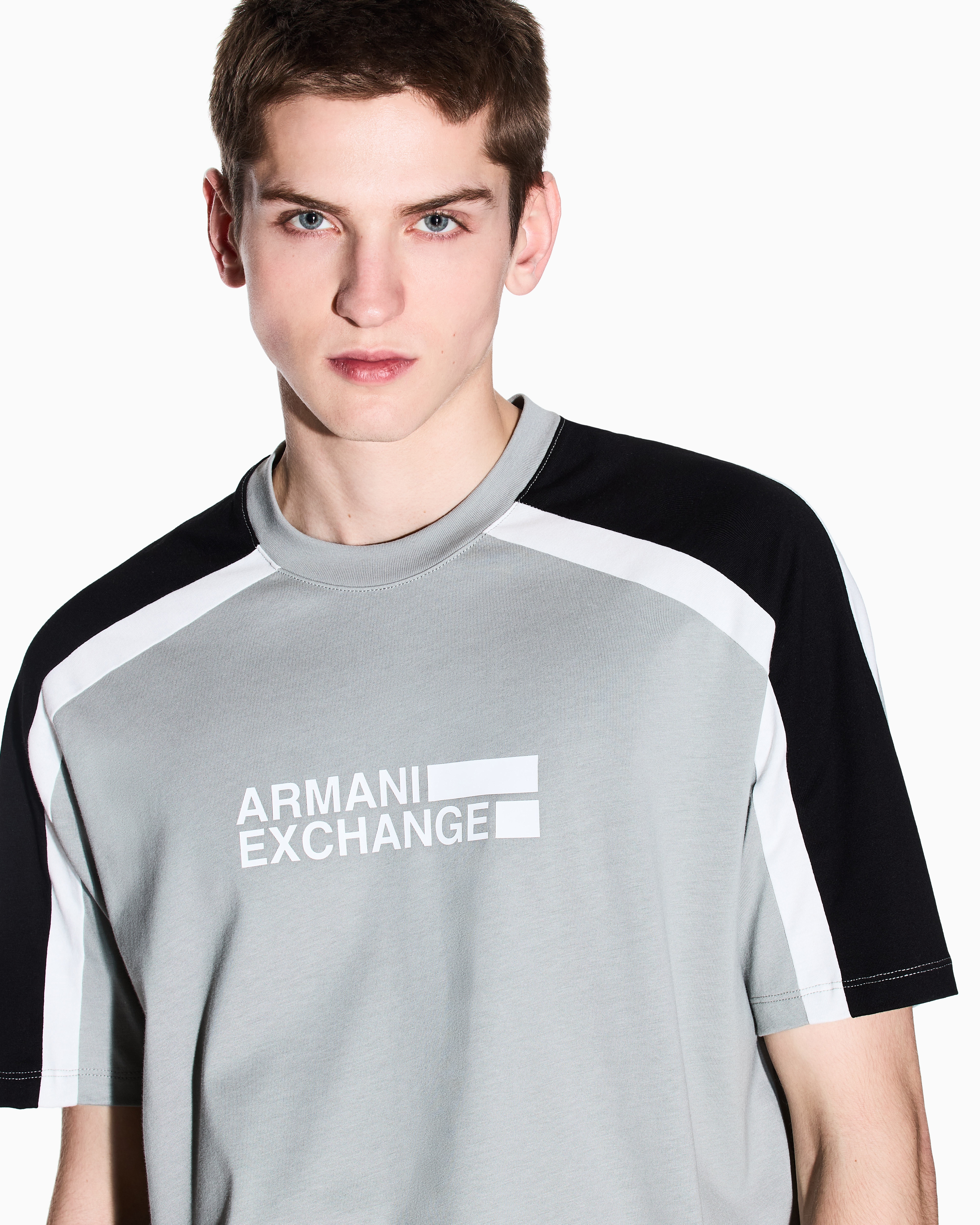 Armani Exchange - Short-sleeved sweatshirt with contrasting stripes, Man, Grey, Size: