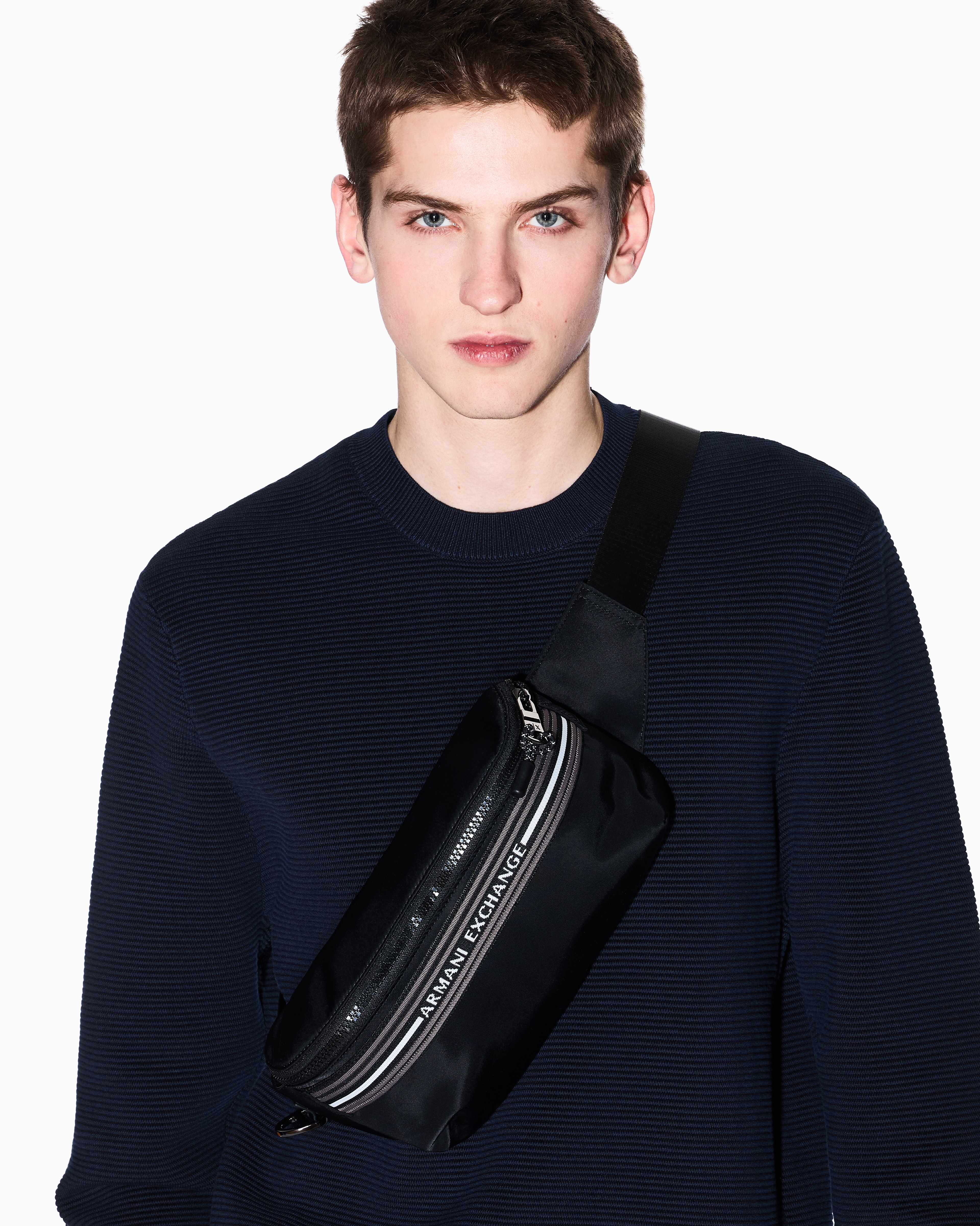 Armani Exchange - Logo stripe pouch, Man, Black, Size: TU