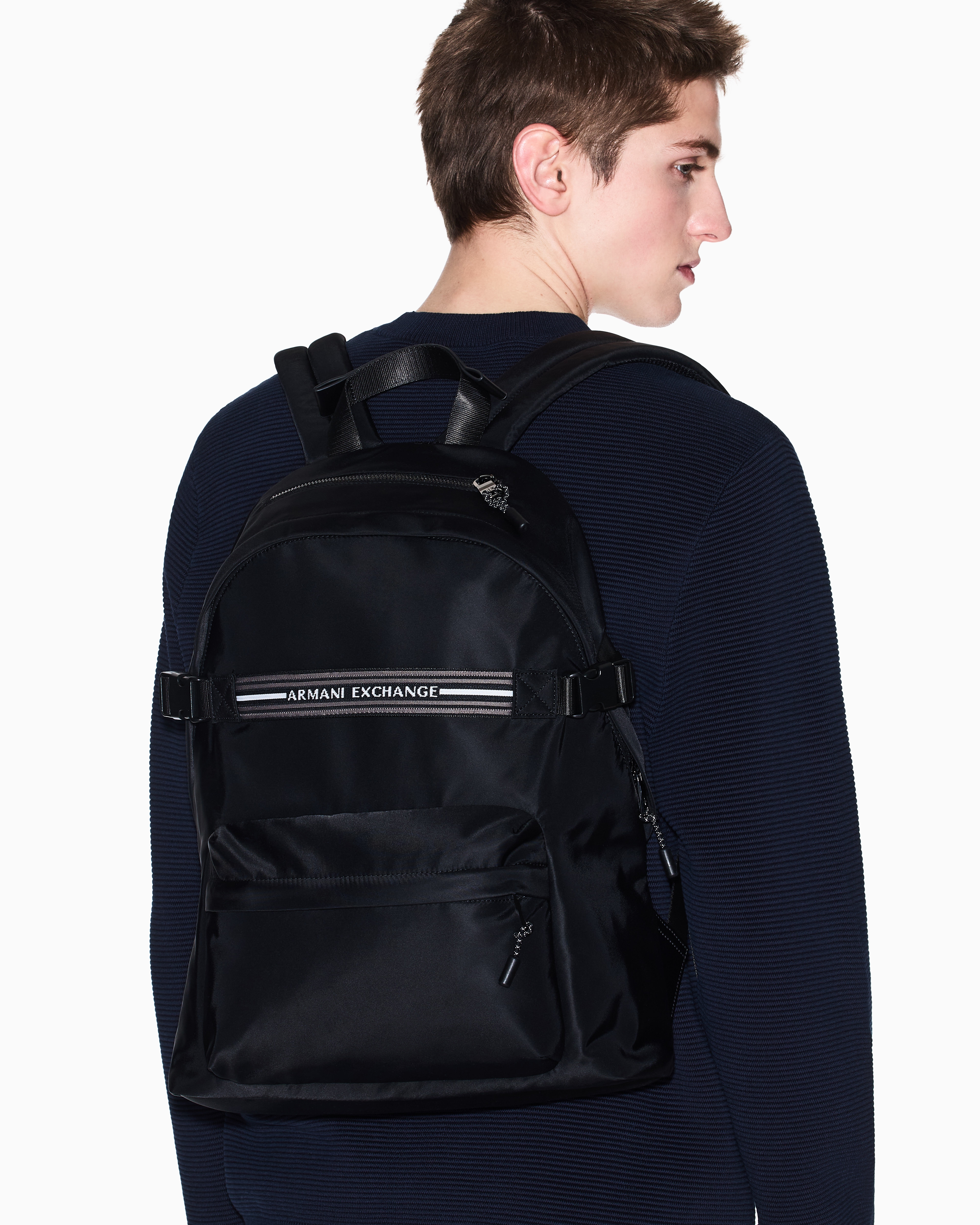 Armani Exchange - Backpack with logo stripe, Man, Black, Size: TU