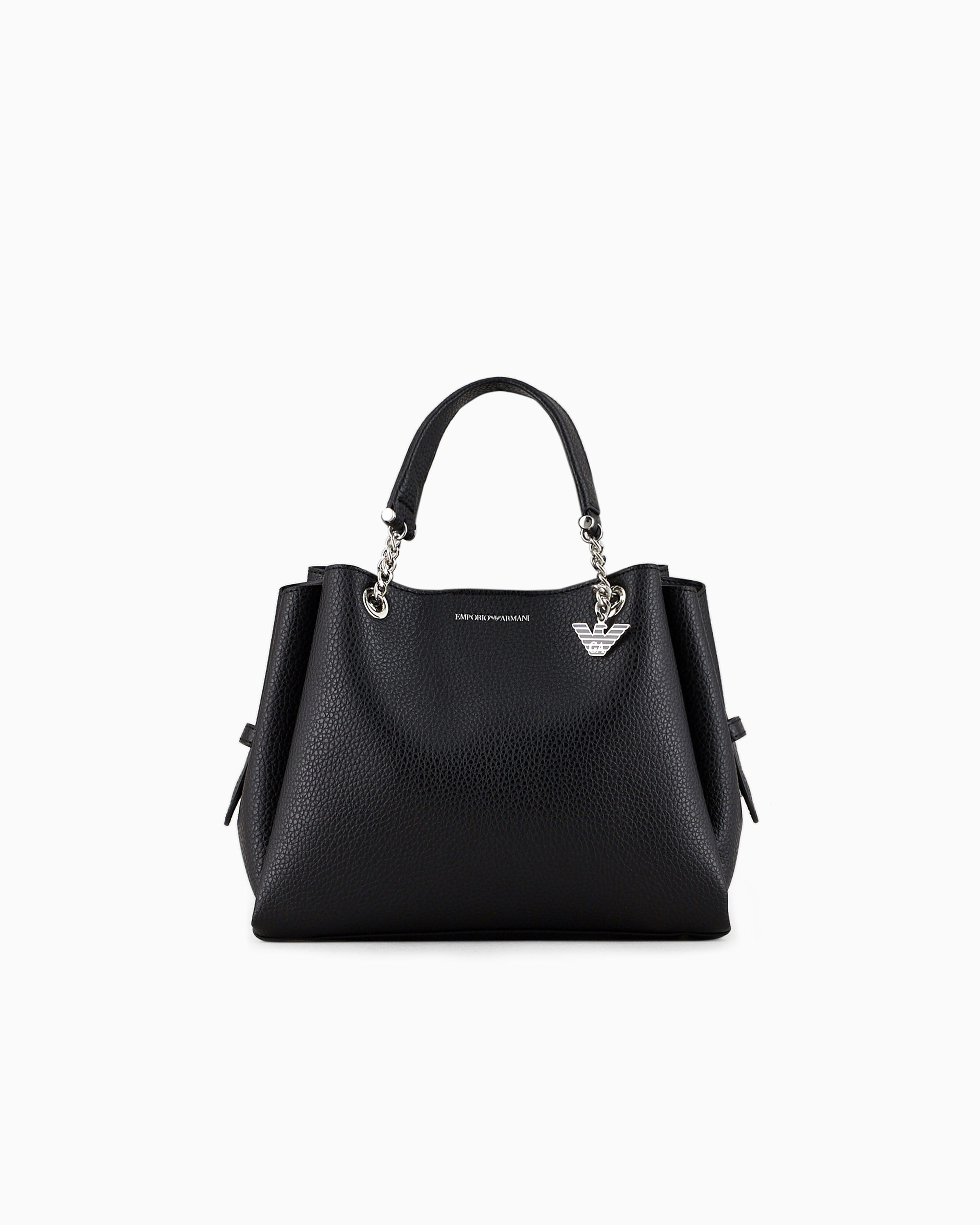 Emporio Armani - Palmellato leather-effect handbag with eagle charm, Woman, Black, Size: TU