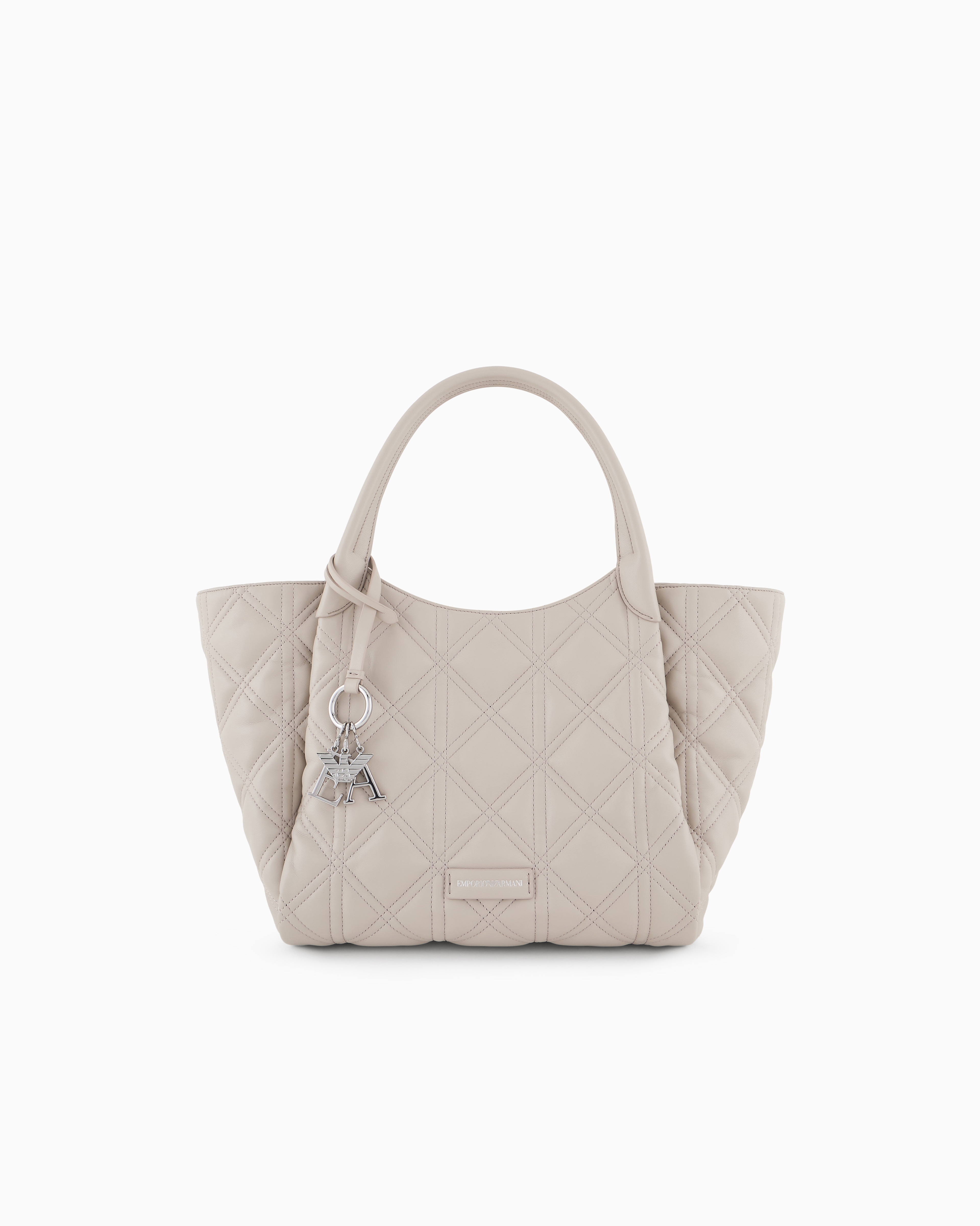 Emporio Armani - Quilted nappa leather-effect shopper bag, Woman, Beige, Size: TU