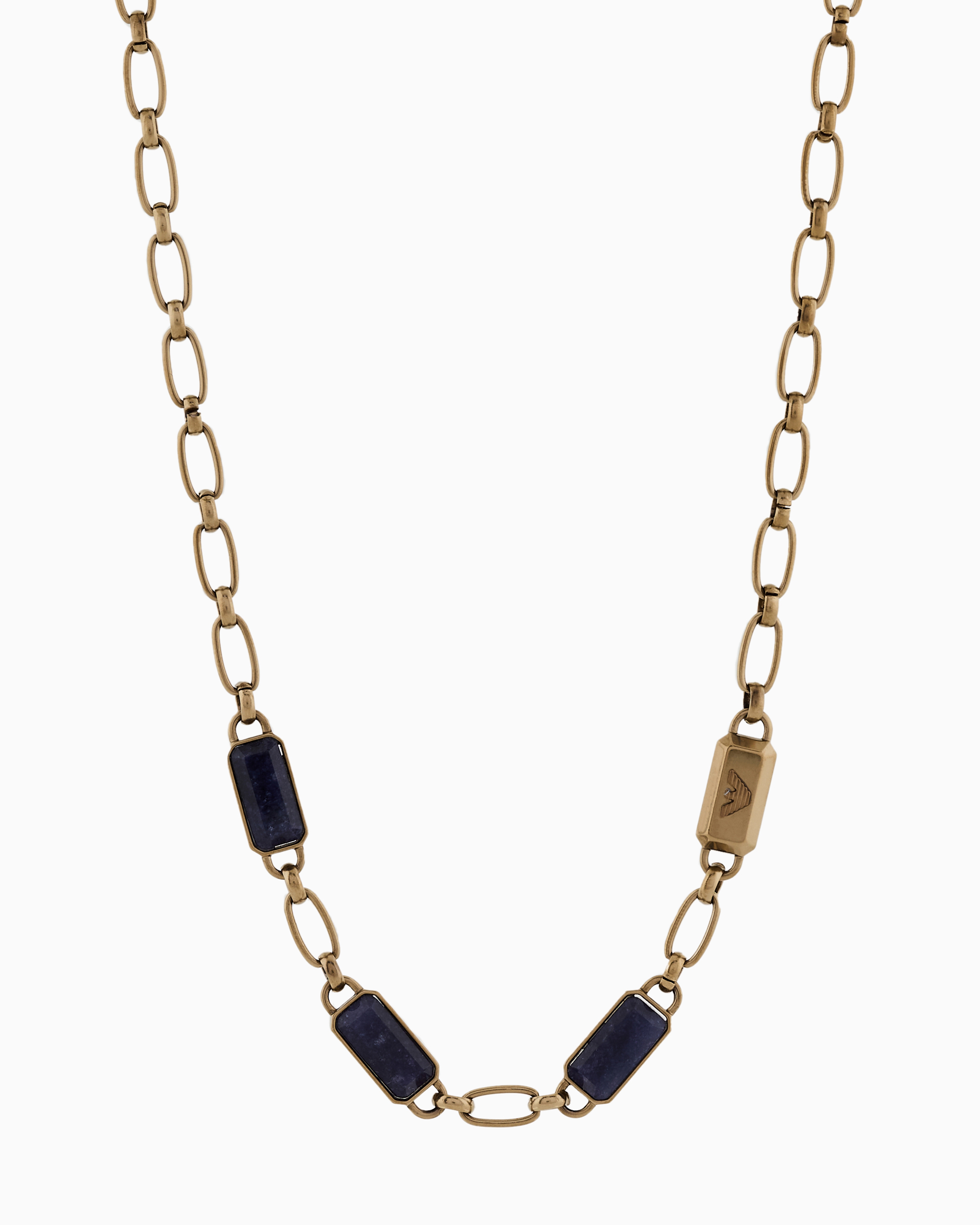 Emporio Armani -  Blue Stone with IP Antique Gold-Plating Chain Necklace, Man, Multicoloured, Size: TU