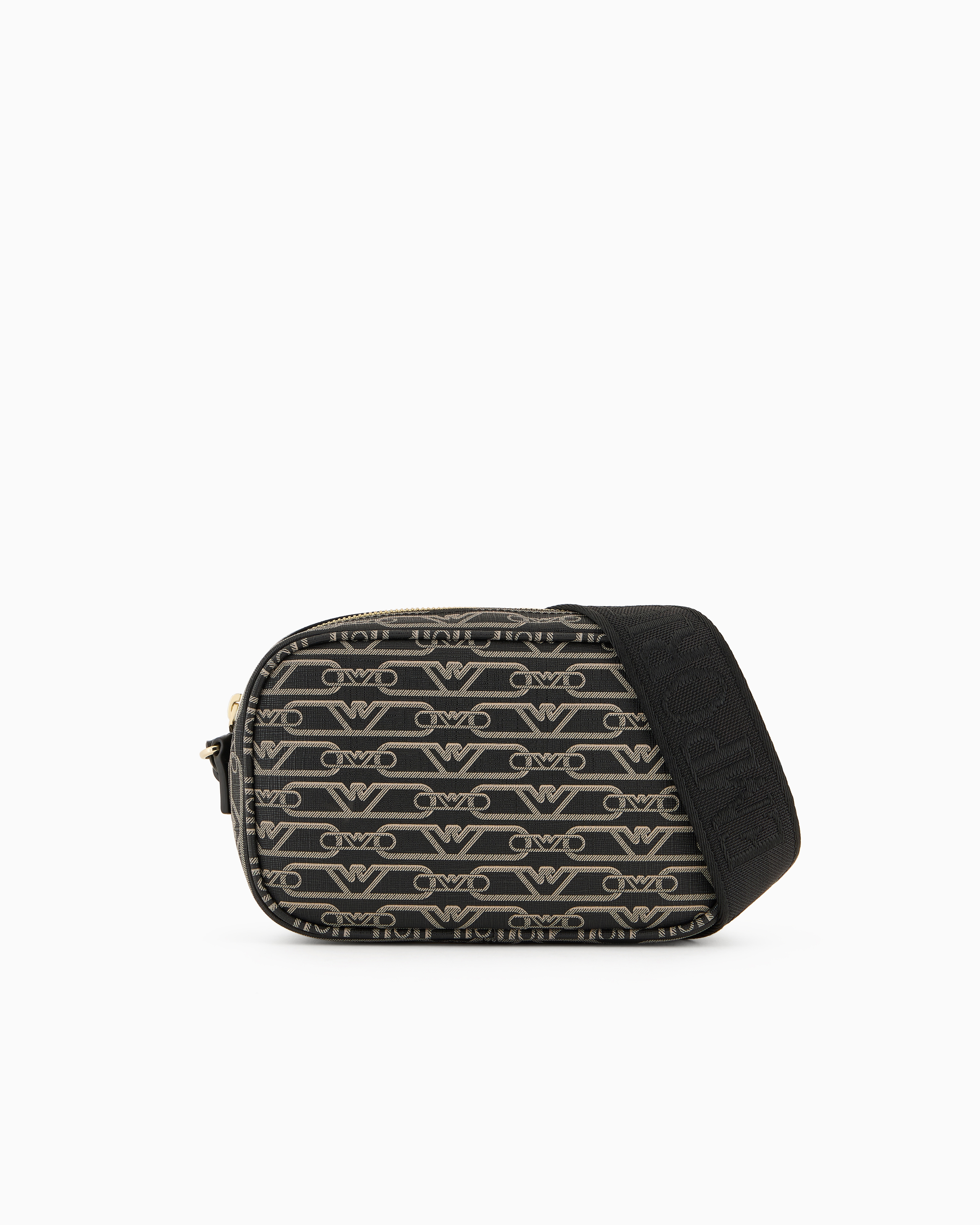 Emporio Armani - Camera case with shoulder strap and all-over monogram print, Woman, Black, Size: TU