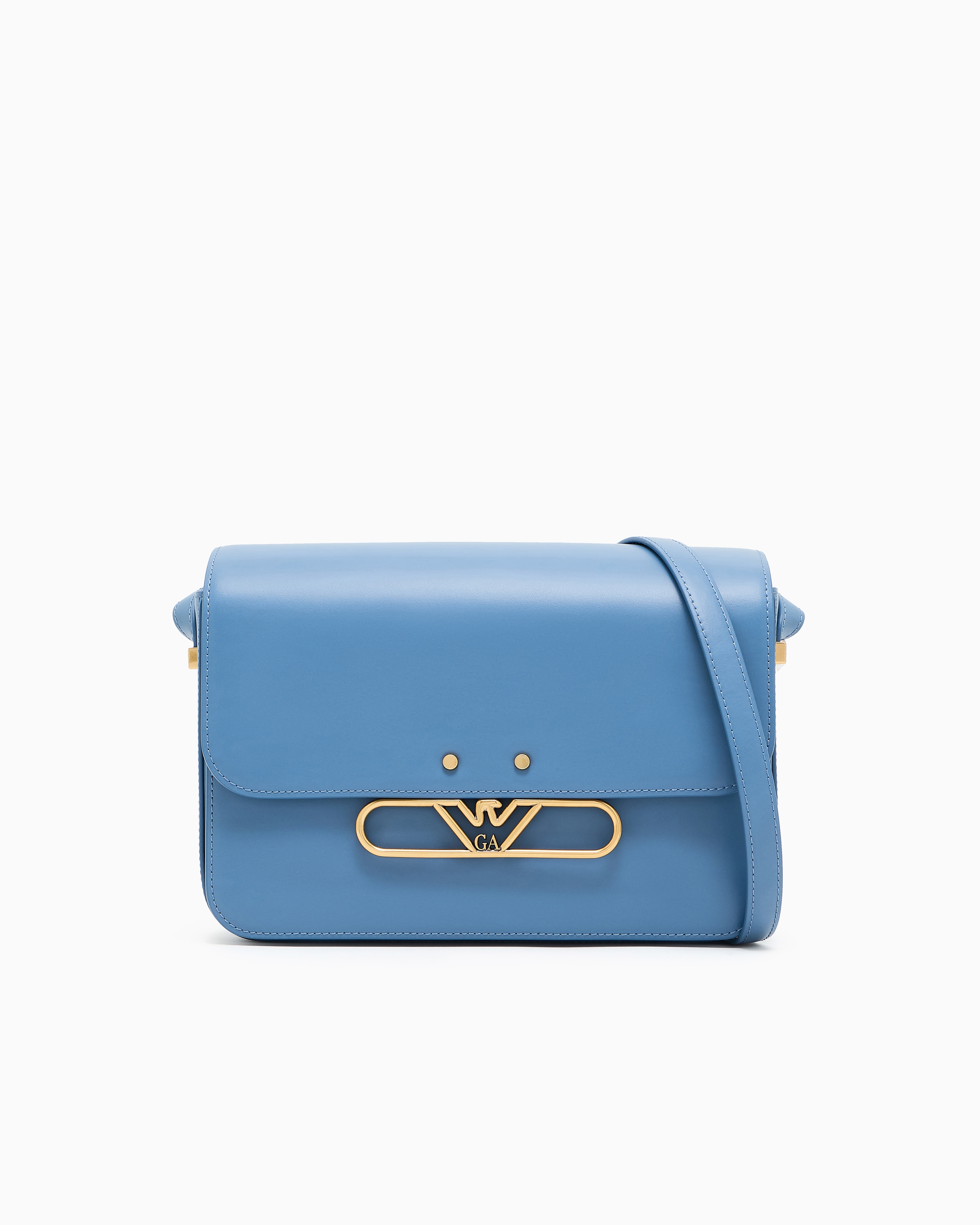 Emporio Armani - Smooth leather shoulder bag with metal eagle logo, Woman, Blue, Size: TU