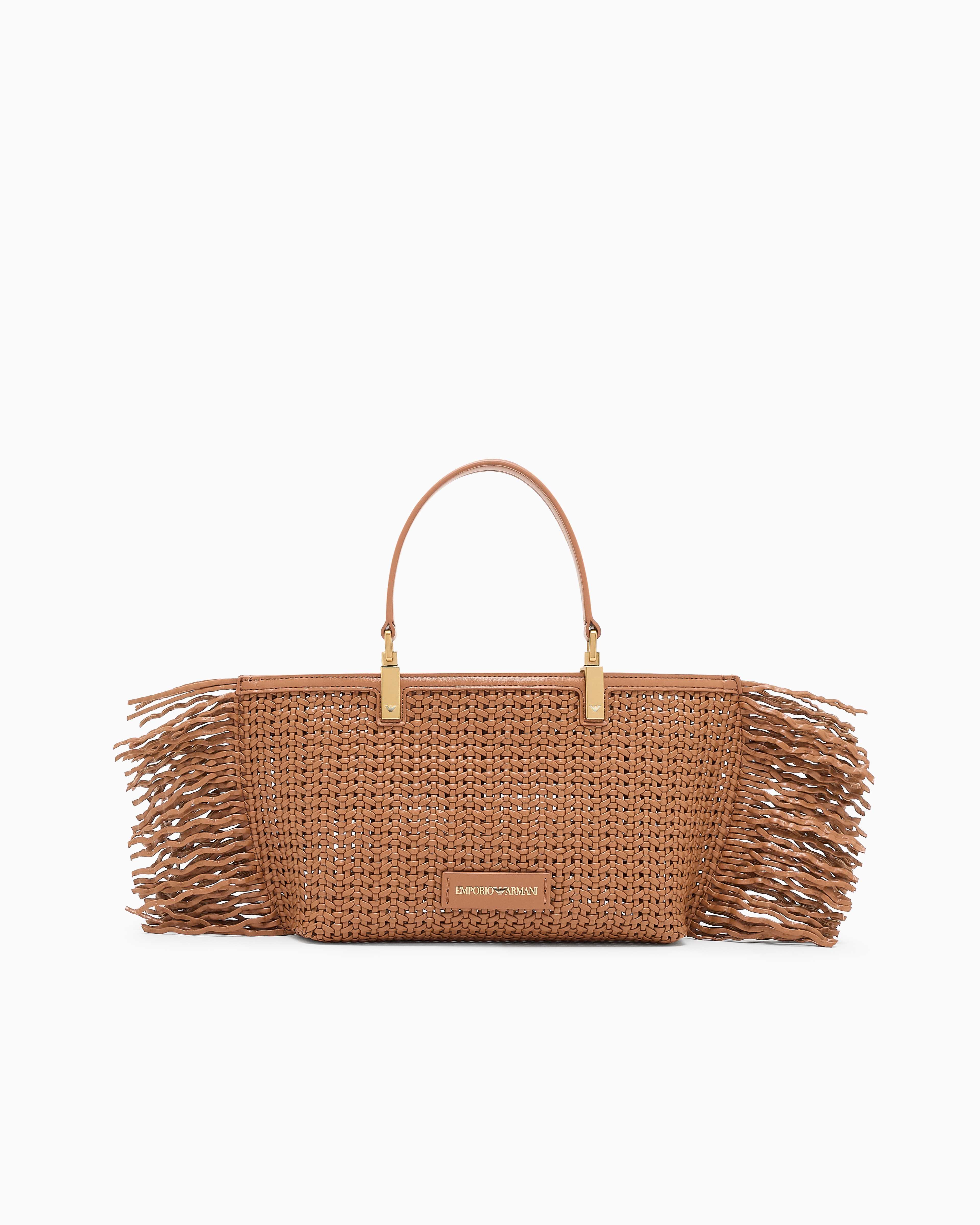Emporio Armani - Braided handbag with fringe detail, Woman, Camel, Size: TU