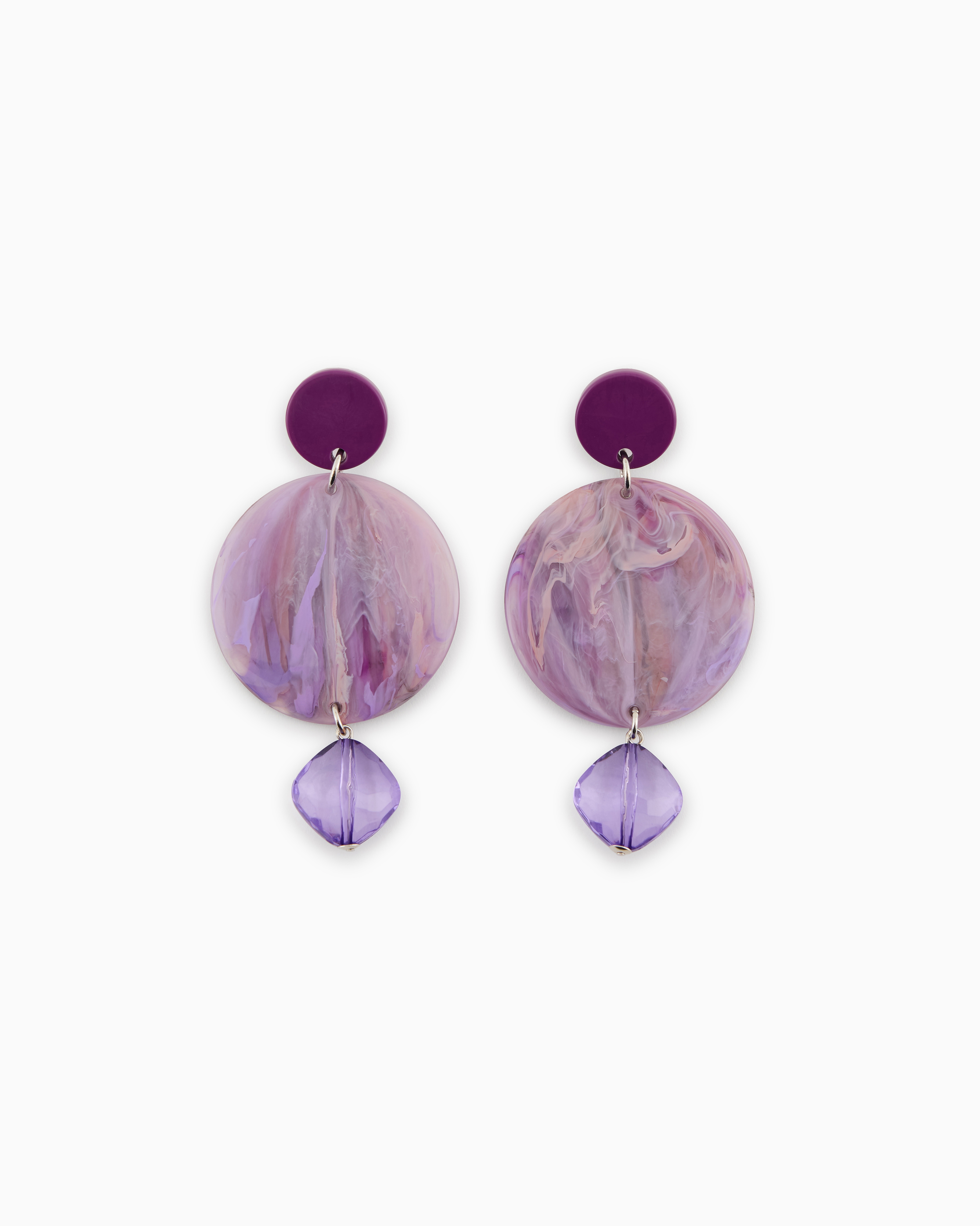Emporio Armani - Marble-look oversized pendant earrings, Woman, Purple, Size: TU