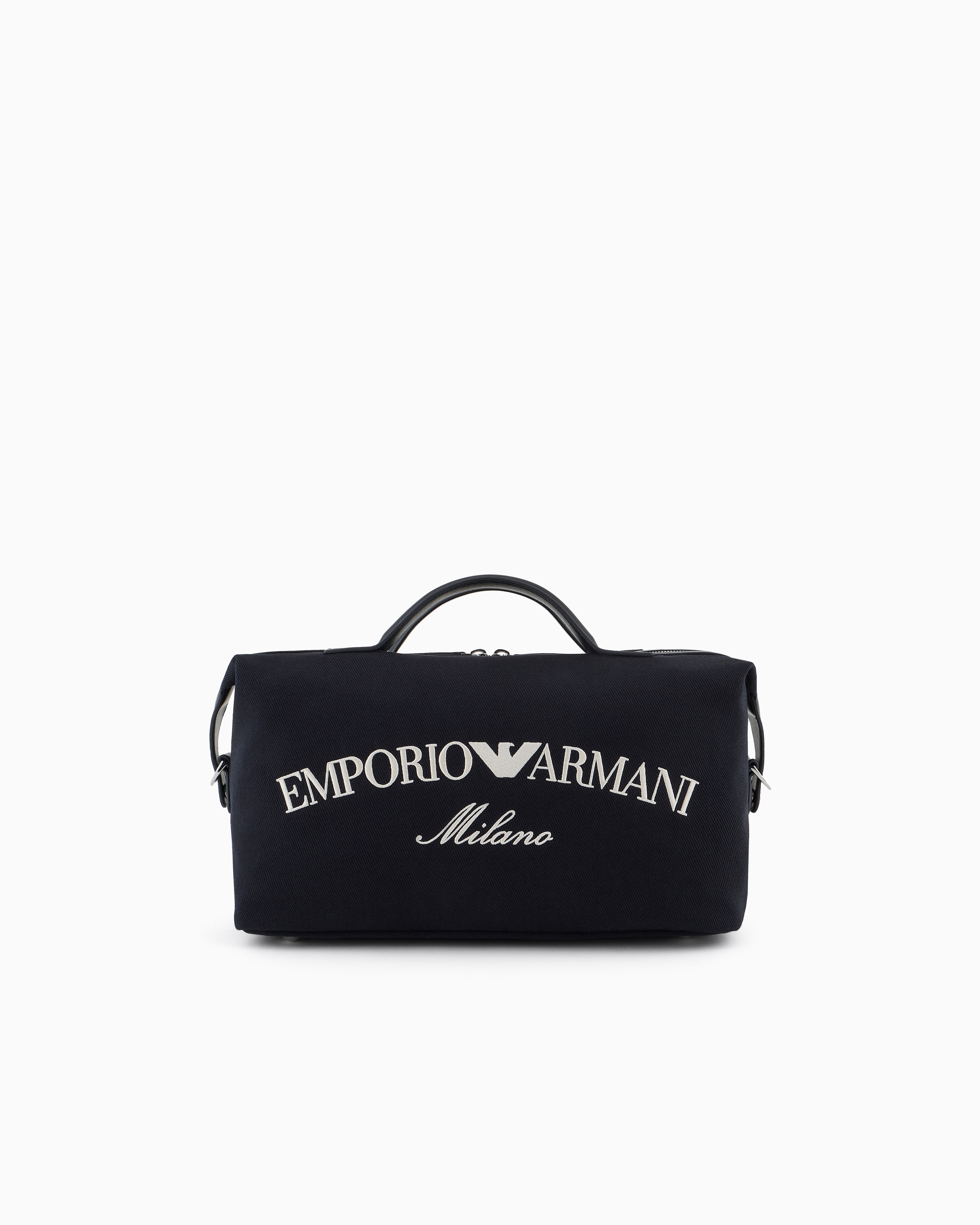 Canvas Boston bag with logo embroidery and shoulder strap
