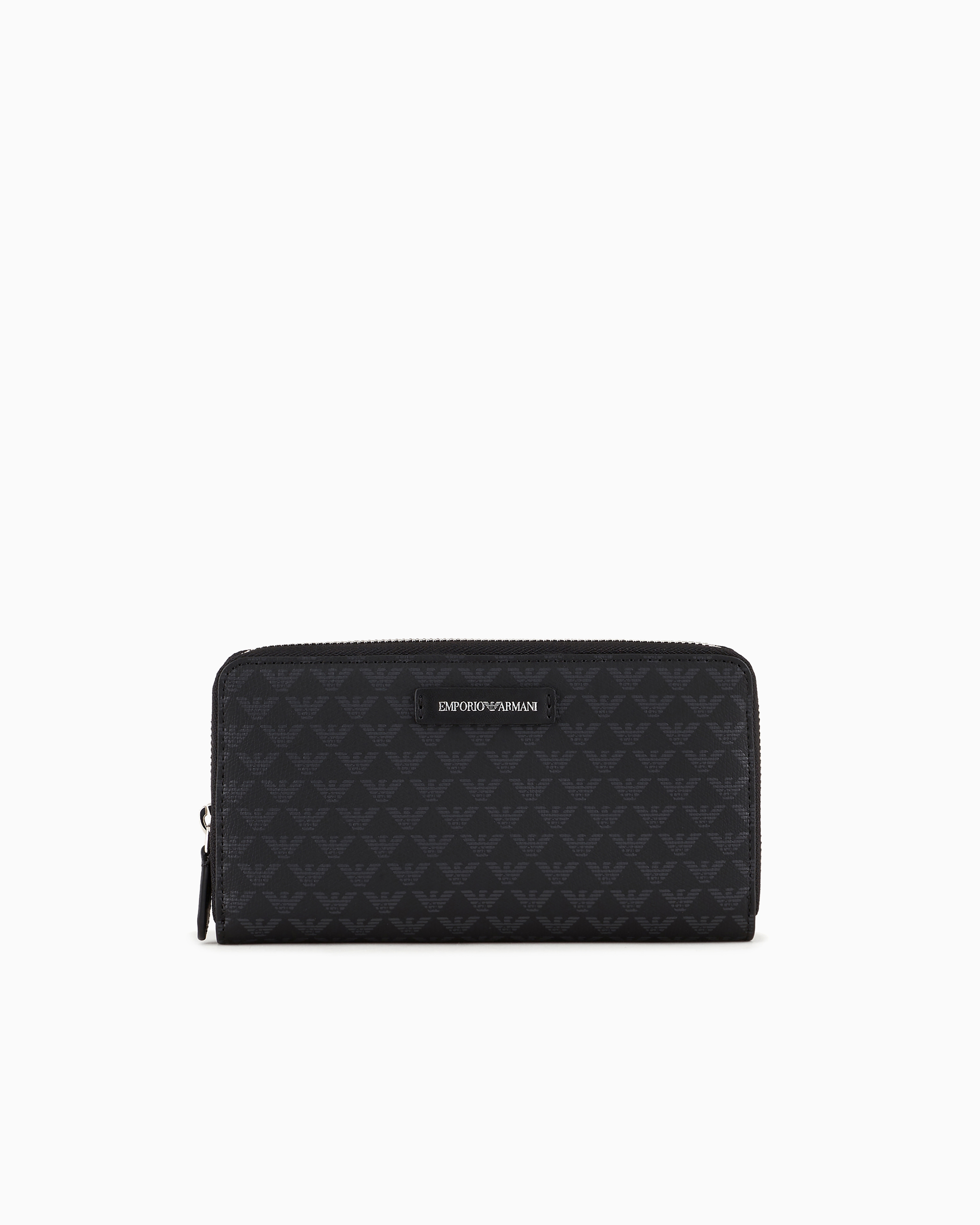 Emporio Armani - All-over eagle wallet with wrap-around zip, Woman, Black, Size: TU