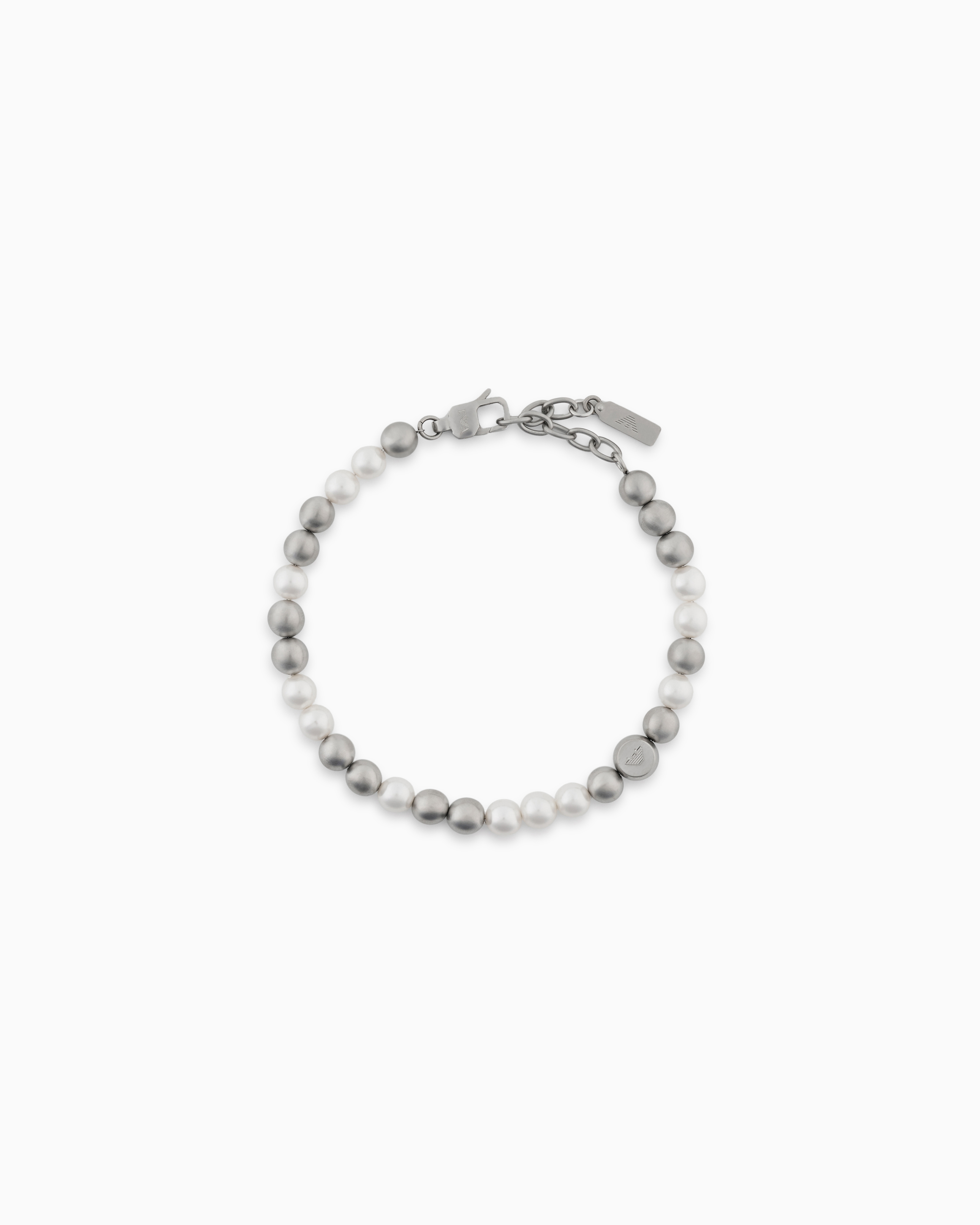 Emporio Armani -  White Glass Pearl Beaded Bracelet, Man, Multicolored, Size: TU