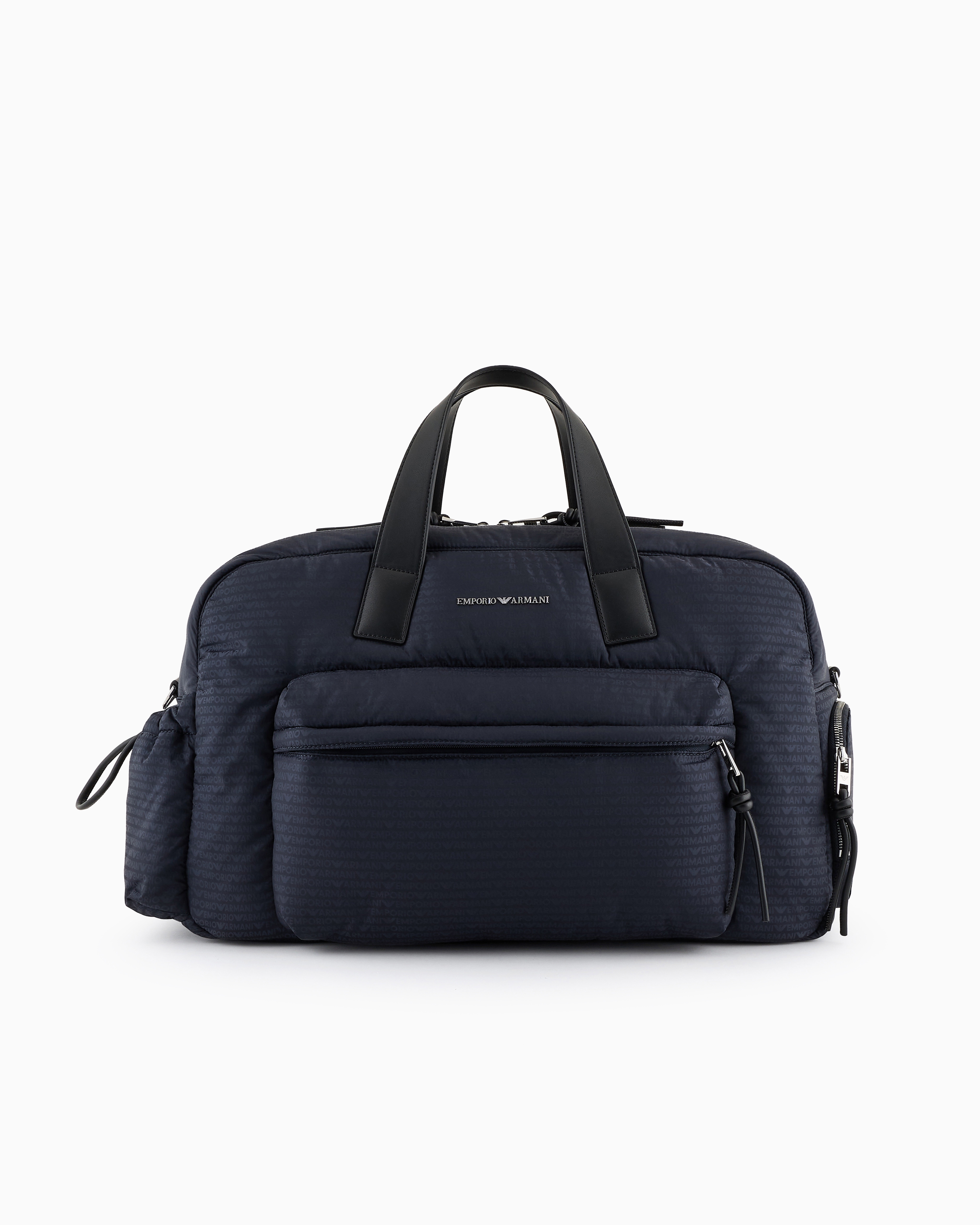 Emporio Armani - Nylon duffel bag with all-over jacquard logo lettering, Man, Navy Blue, Size: TU