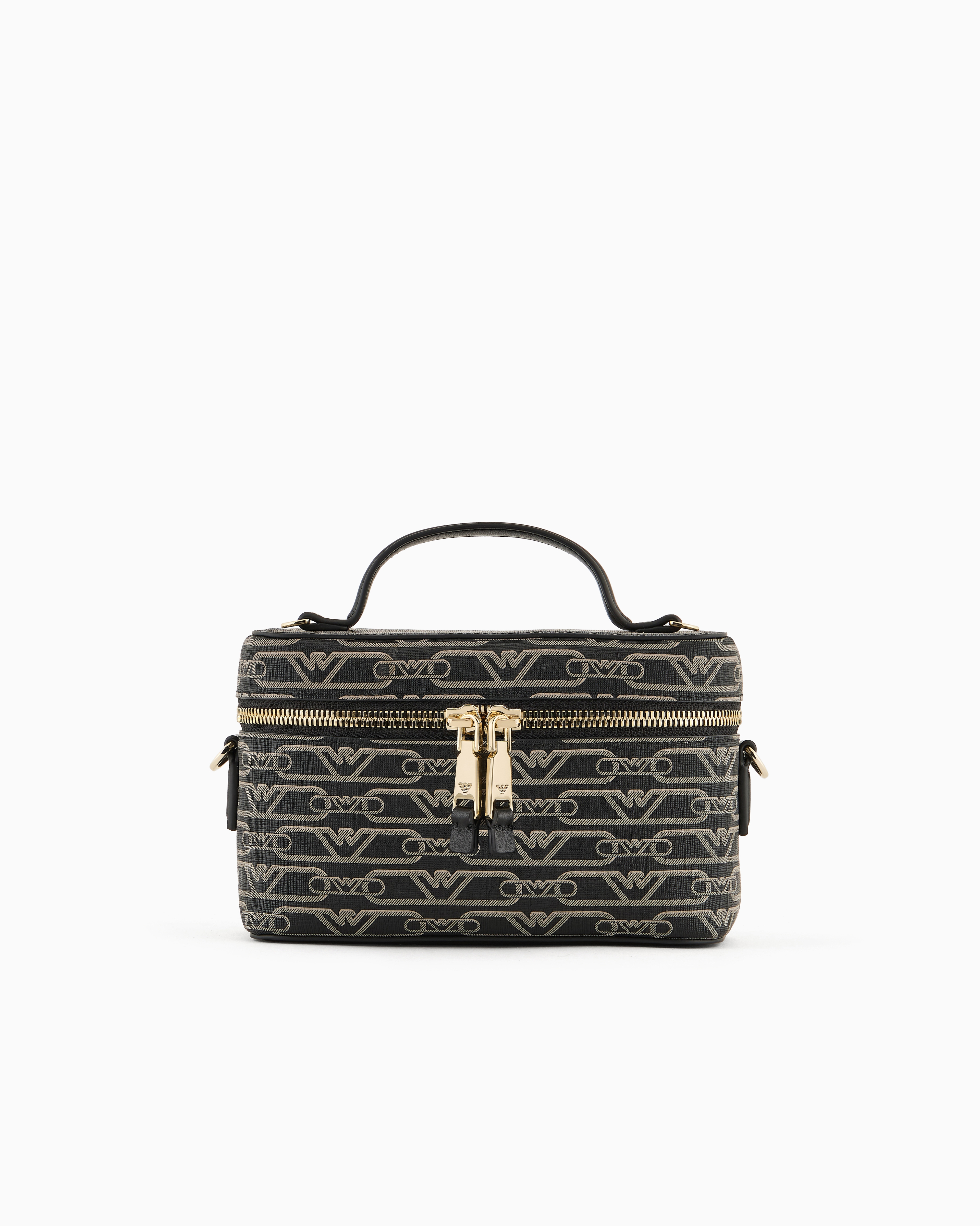 Emporio Armani - Washbag with all-over monogram print, Woman, Black, Size: TU