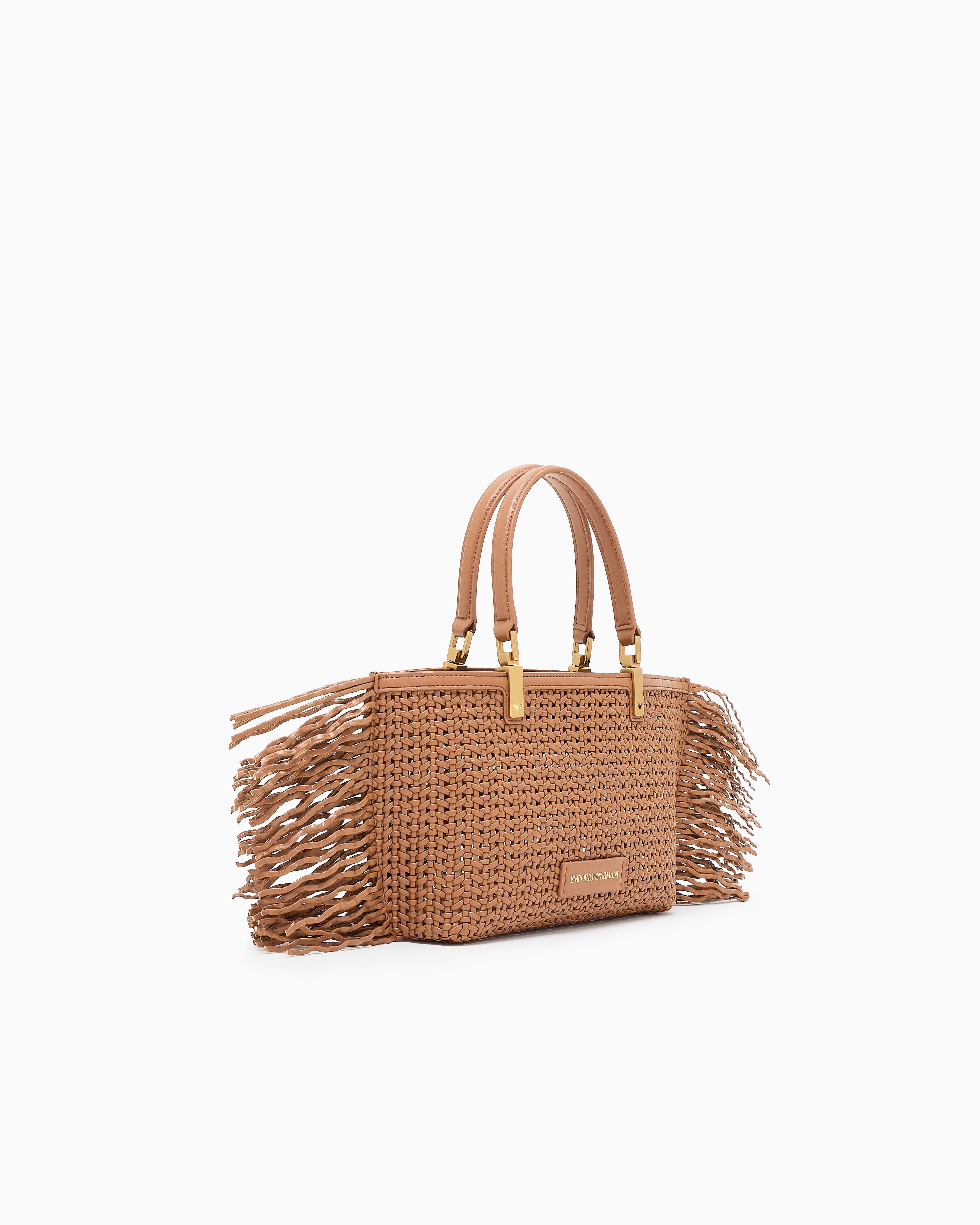 Emporio Armani - Braided handbag with fringe detail, Woman, Camel, Size: TU