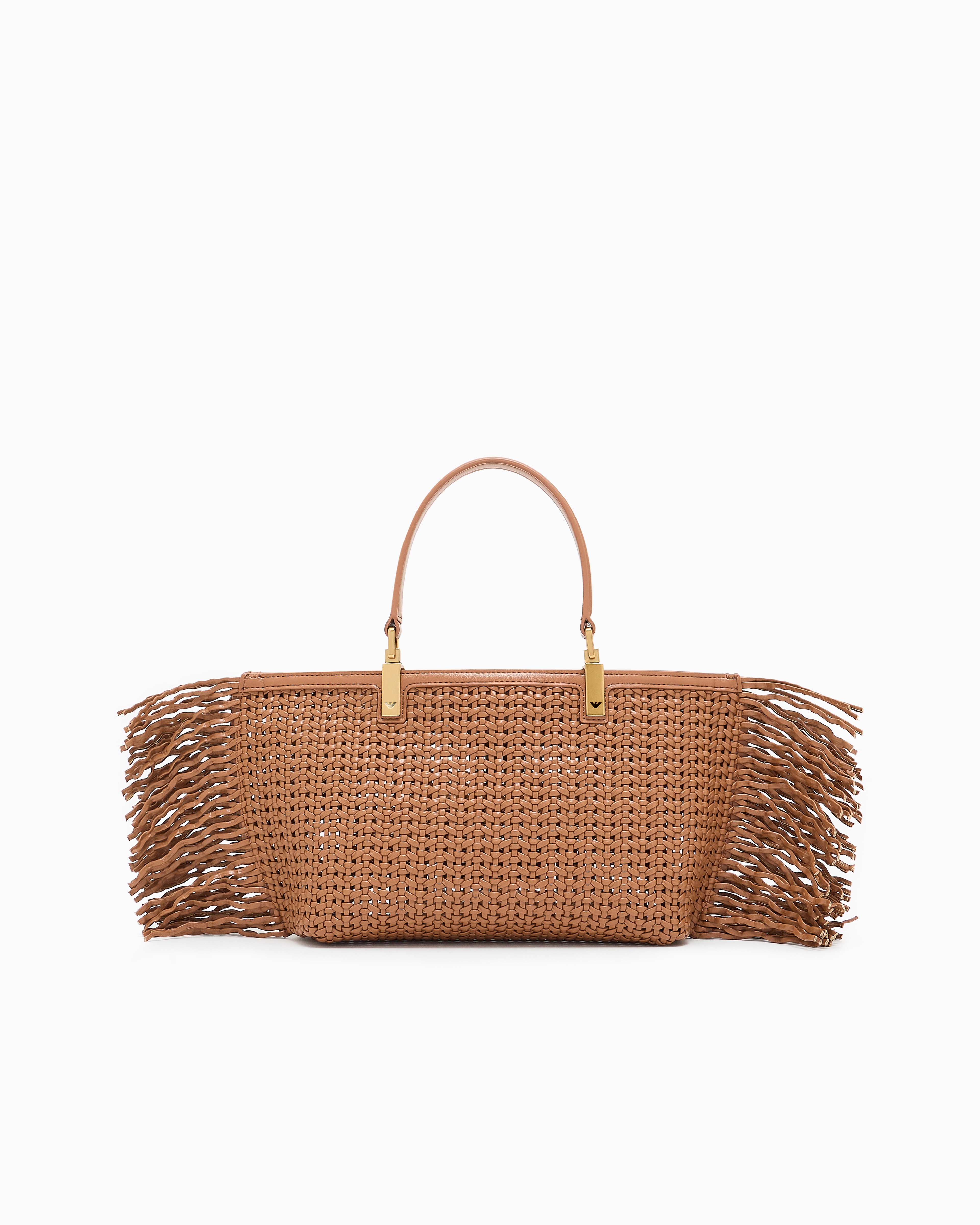 Emporio Armani - Braided handbag with fringe detail, Woman, Camel, Size: TU