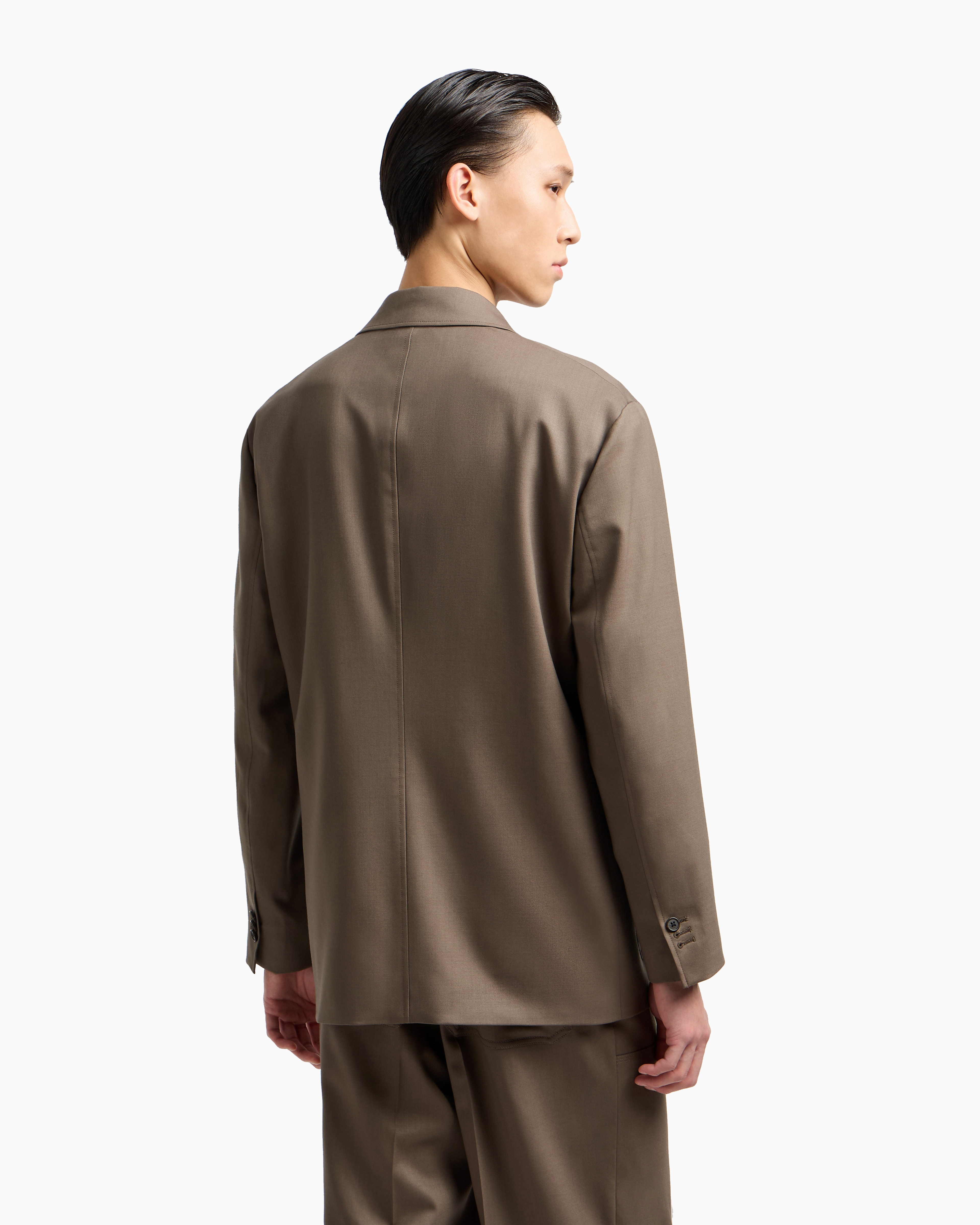 Emporio Armani - Virgin-wool twill single-breasted blazer, Man, Beige, Size: