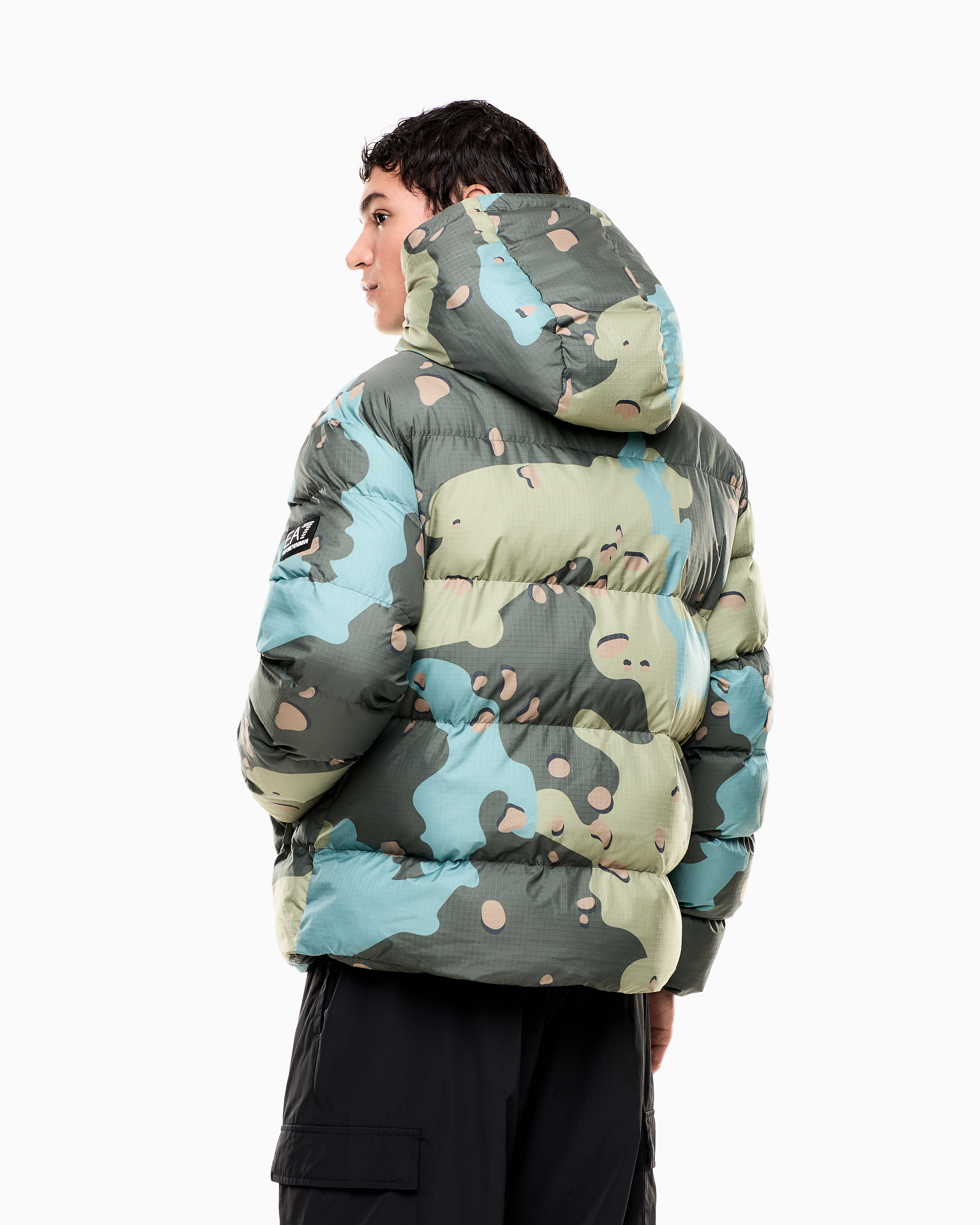 Ea7 Iridescent Nylon Padded Jacket With Hood In Multi