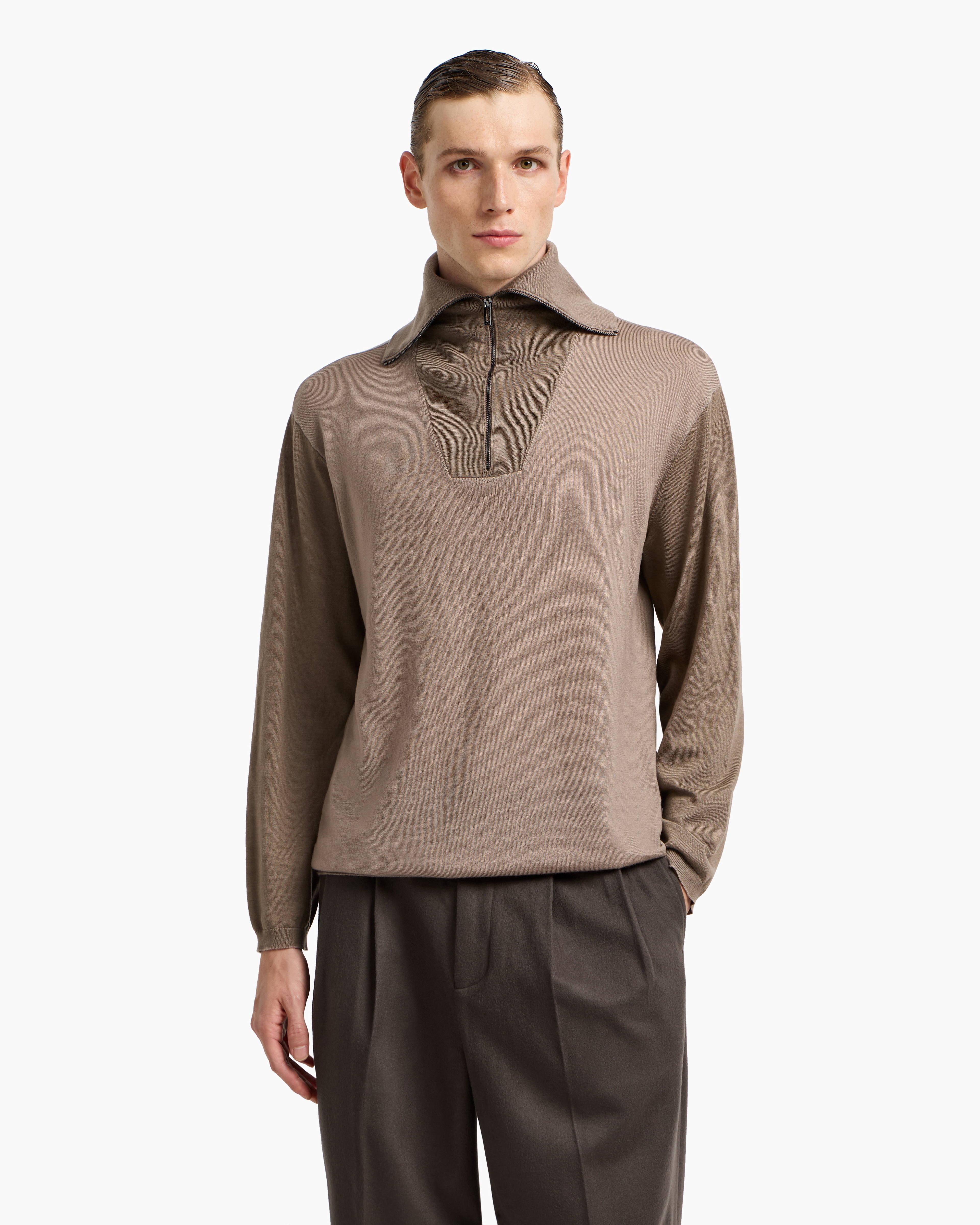 old GIORGIO ARMANI ストライプシャツ カーキ×ダークグレー ARMANI COLLEZIONI ダークグレー ストライプ セットアップ