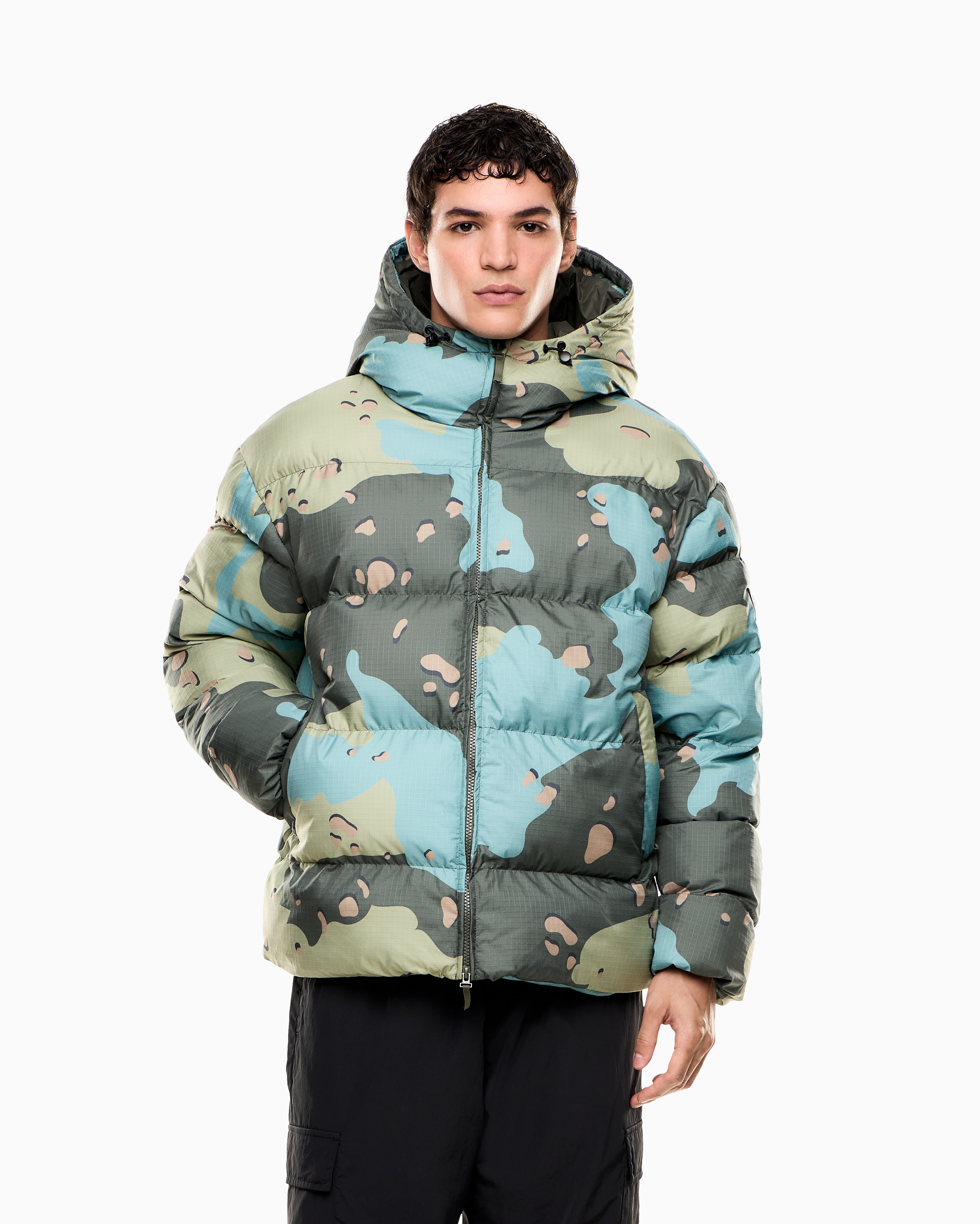 Ea7 Iridescent Nylon Padded Jacket With Hood In Multi