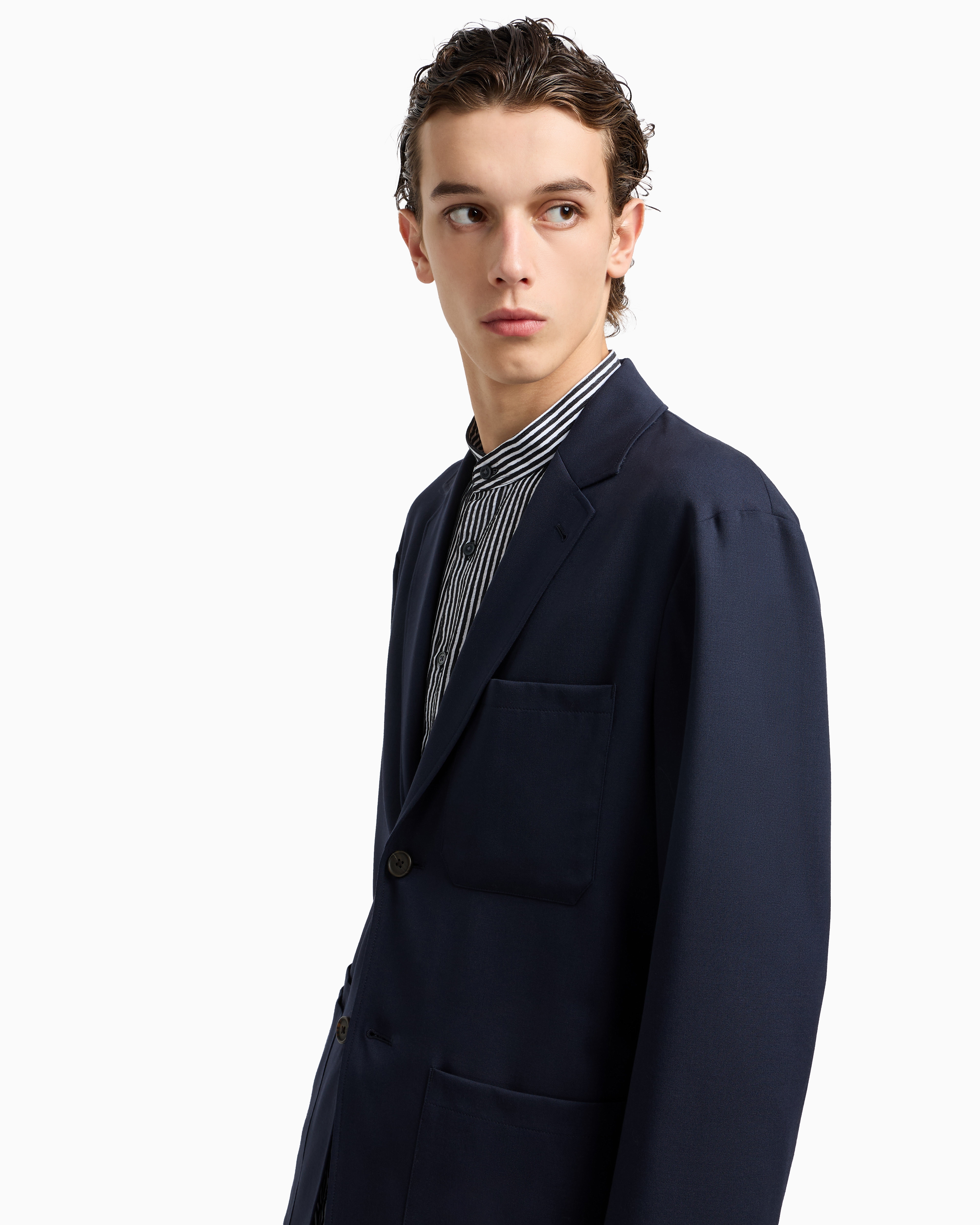 ジョルジオアルマーニ Giorgio Armani Virgin Wool Jacket Giorgio Armani Felted Virgin Wool Shirt Jacket | Blue | FARFETCH