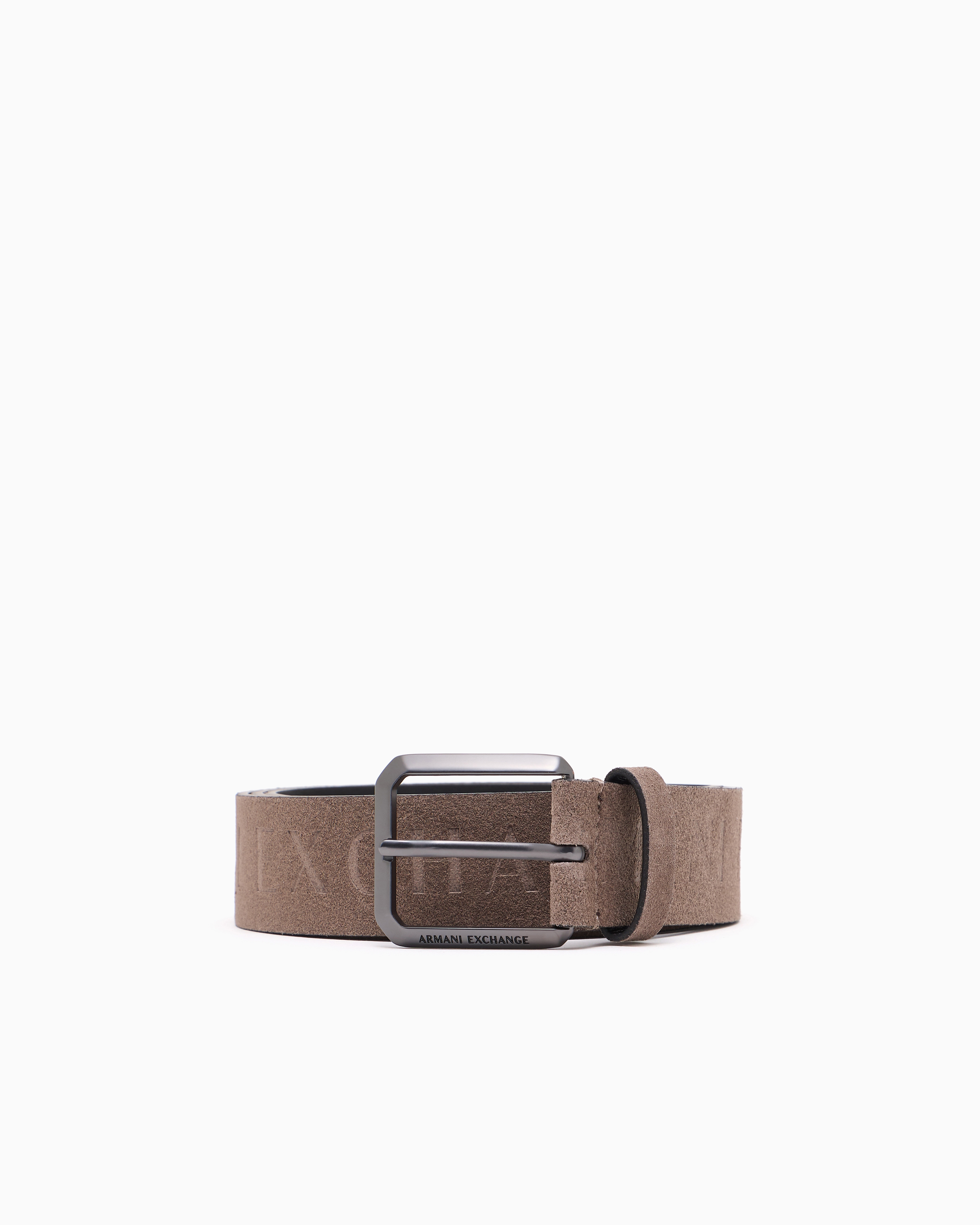 Armani Exchange Leather Belt With Logo In Beige