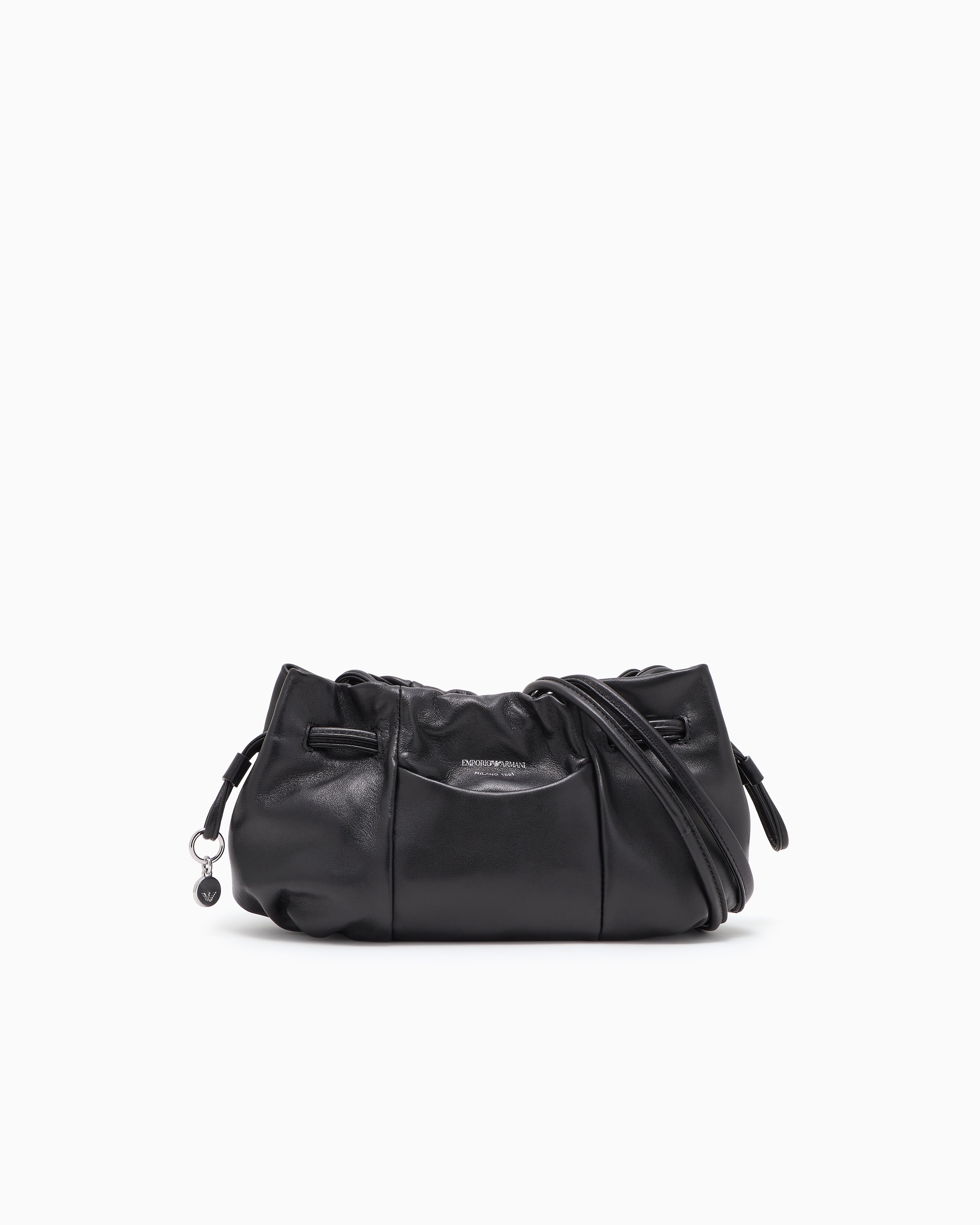 Emporio Armani Small Shoulder Bag With Nappa-leather Drawstring In Black