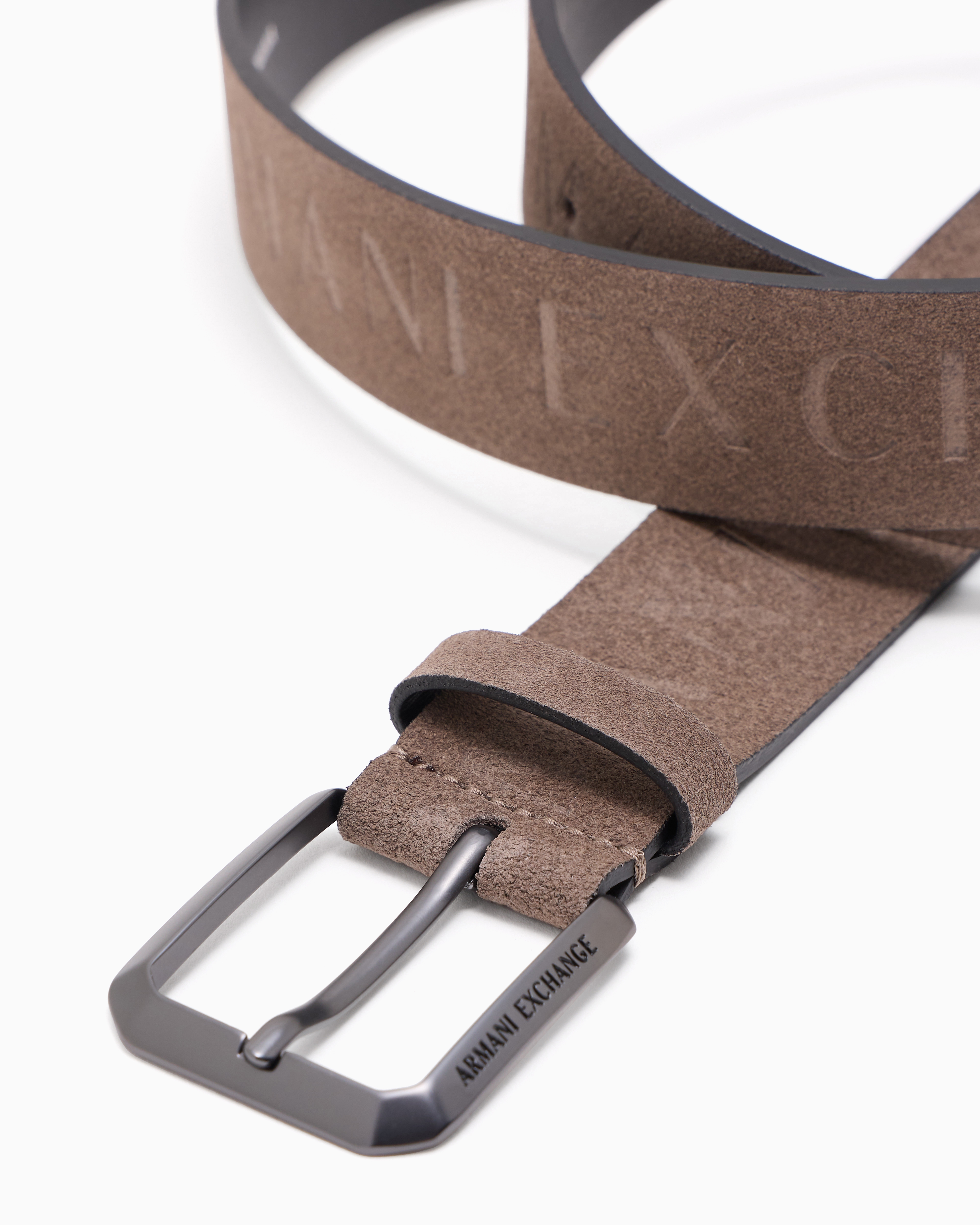 Armani Exchange Leather Belt With Logo In Beige