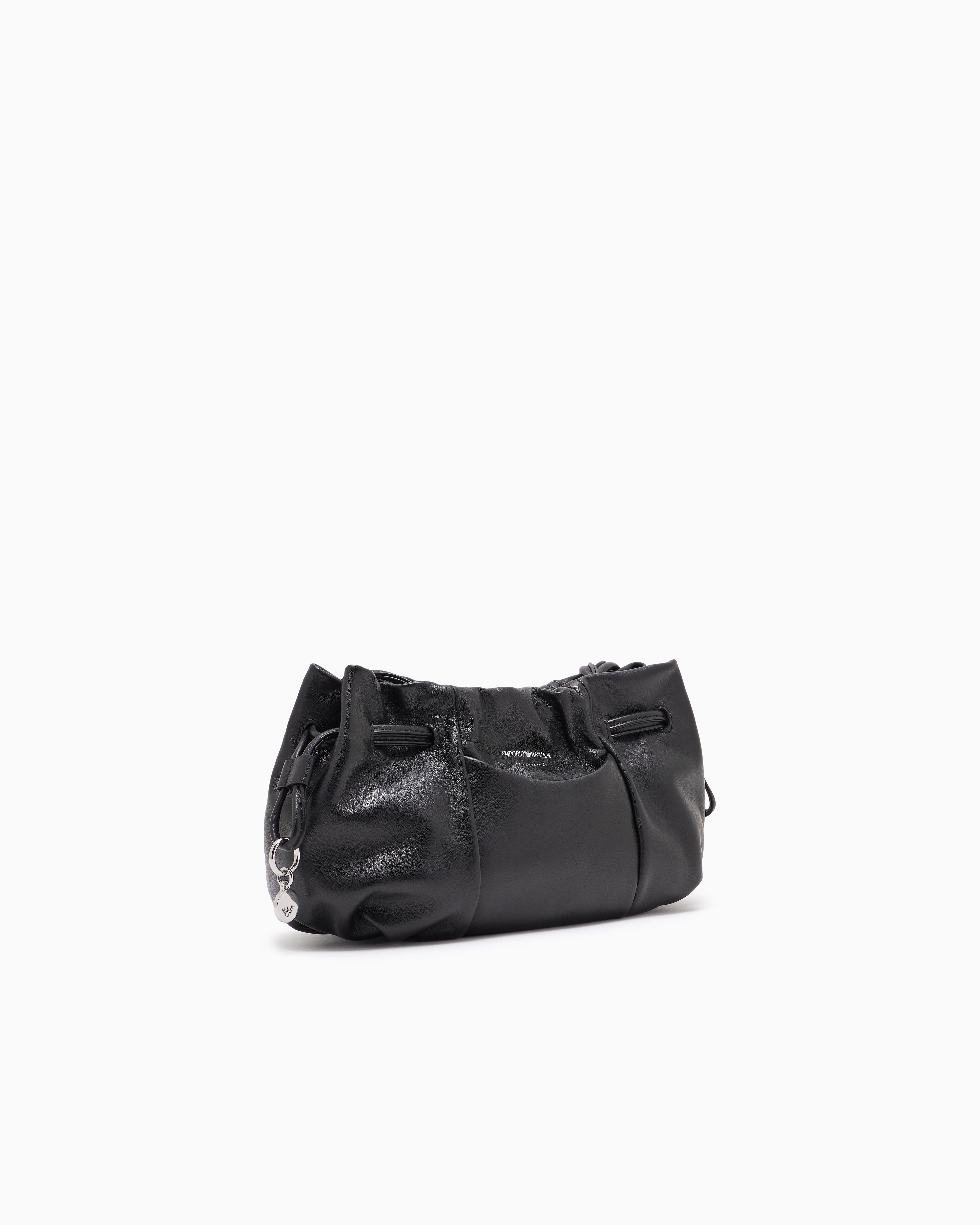 Emporio Armani Small Shoulder Bag With Nappa-leather Drawstring In Black